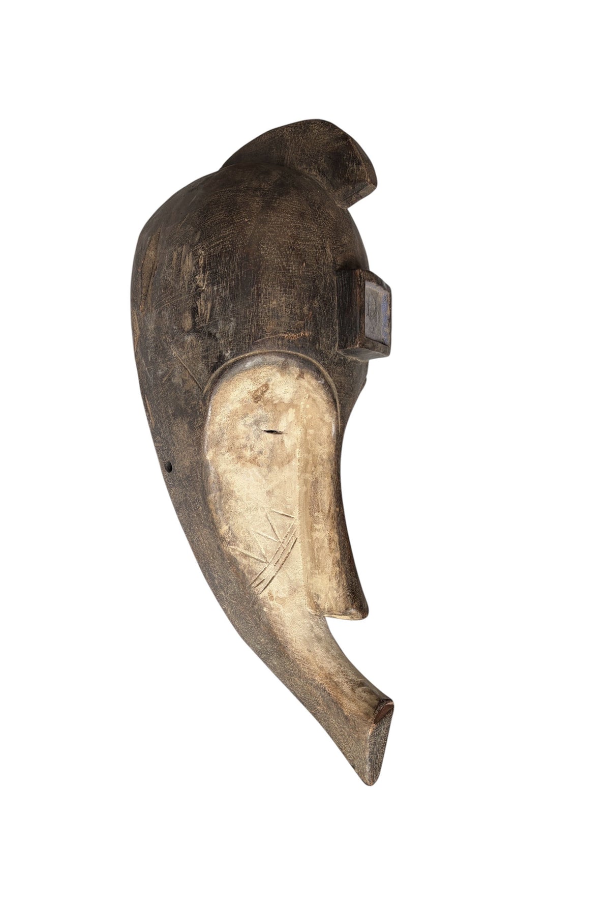 # 1218 Vintage  African Fang  Elongated Face  Wooden  Mask Gabon  21" H