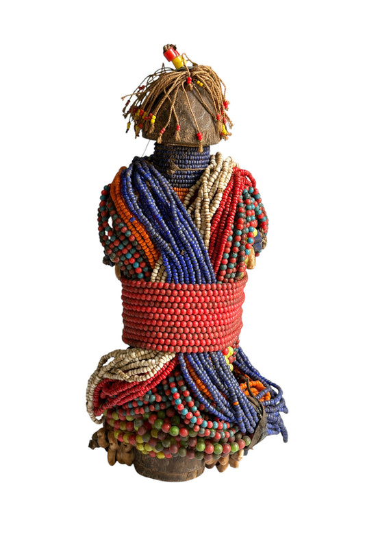 #1227 Vintage African Beaded Fali Namji Fertility Doll Cameroon 11" H