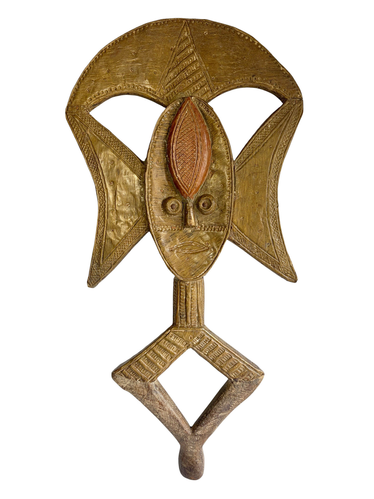 #1243 VTG Bakota Brass and wood  Sculpture w/Stand 23" H