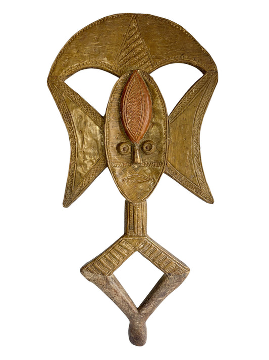 #1243 VTG Bakota Brass and wood  Sculpture w/Stand 23" H
