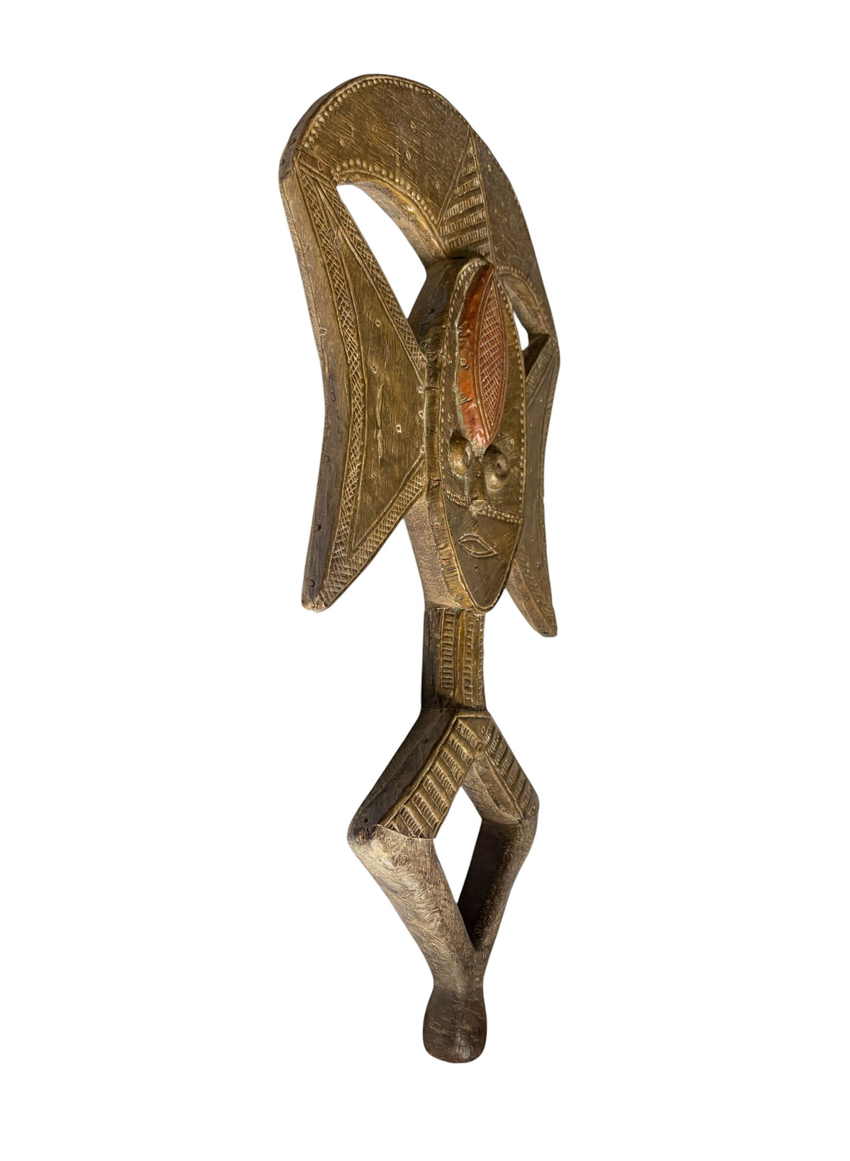 #1243 VTG Bakota Brass and wood  Sculpture w/Stand 23" H