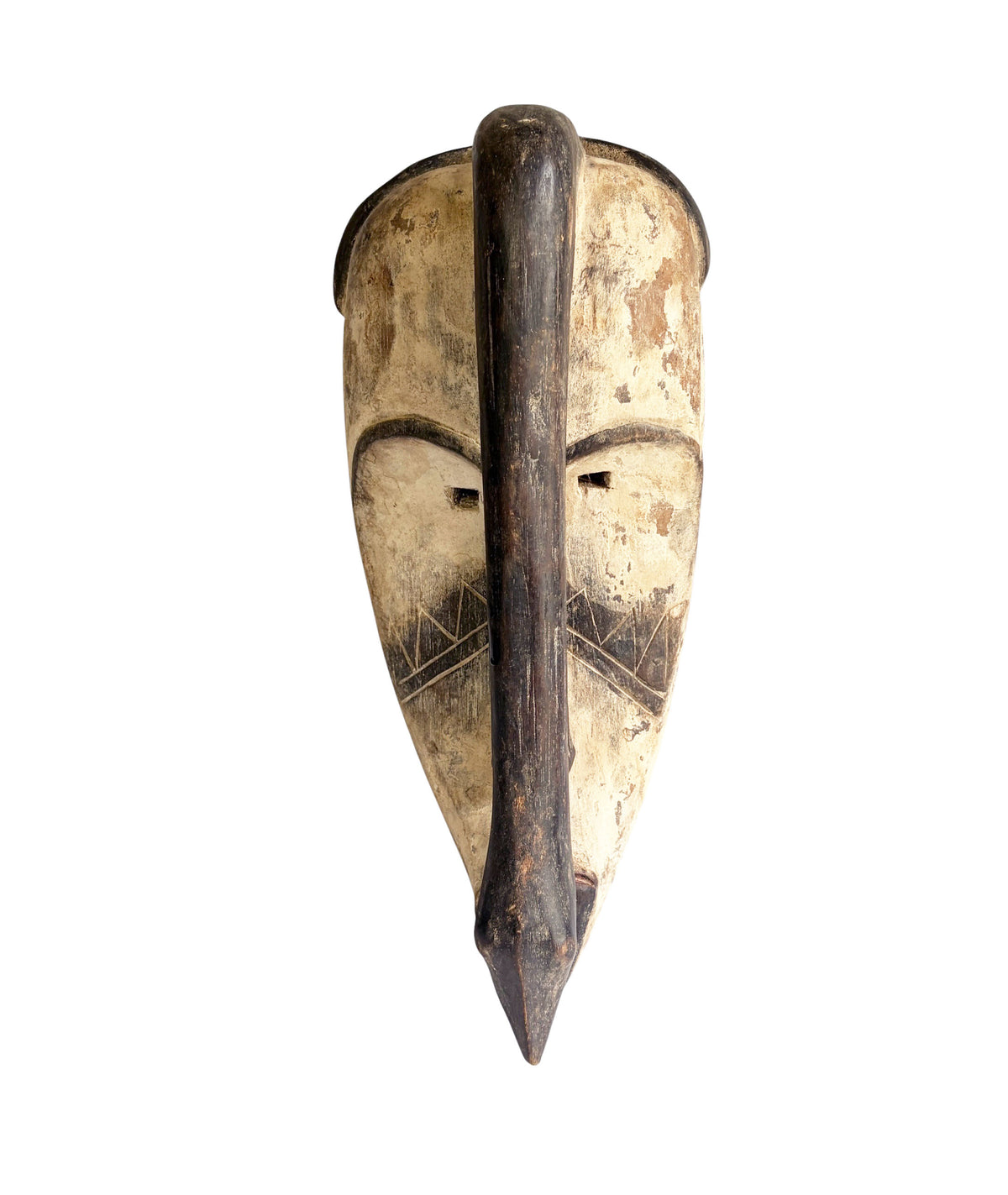 # 1220 Vintage  African Fang  Elongated Face  Wooden  Bird Mask Gabon  16" H