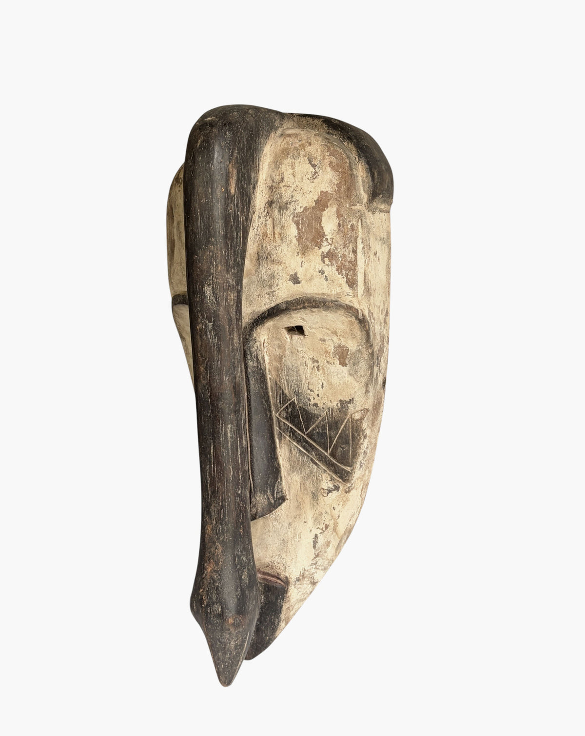 # 1220 Vintage  African Fang  Elongated Face  Wooden  Bird Mask Gabon  16" H