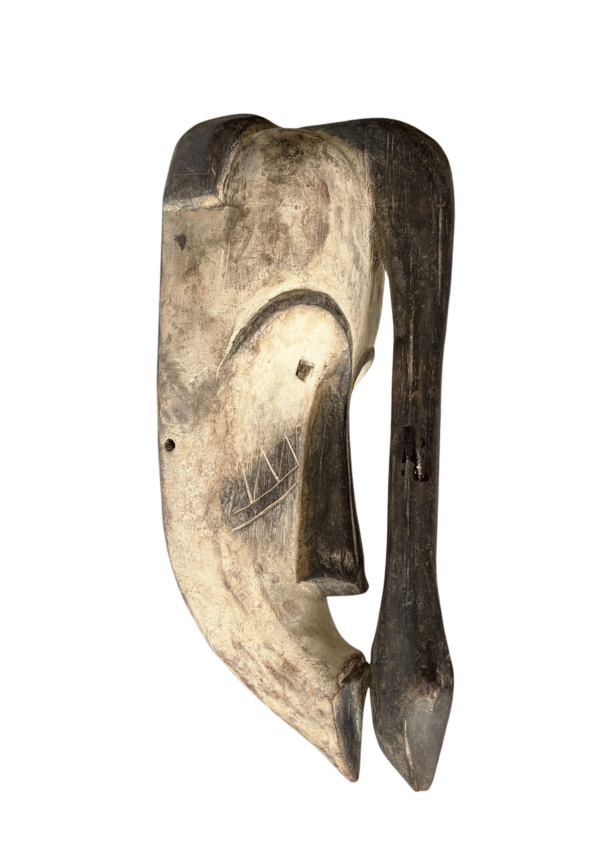 # 1220 Vintage  African Fang  Elongated Face  Wooden  Bird Mask Gabon  16" H