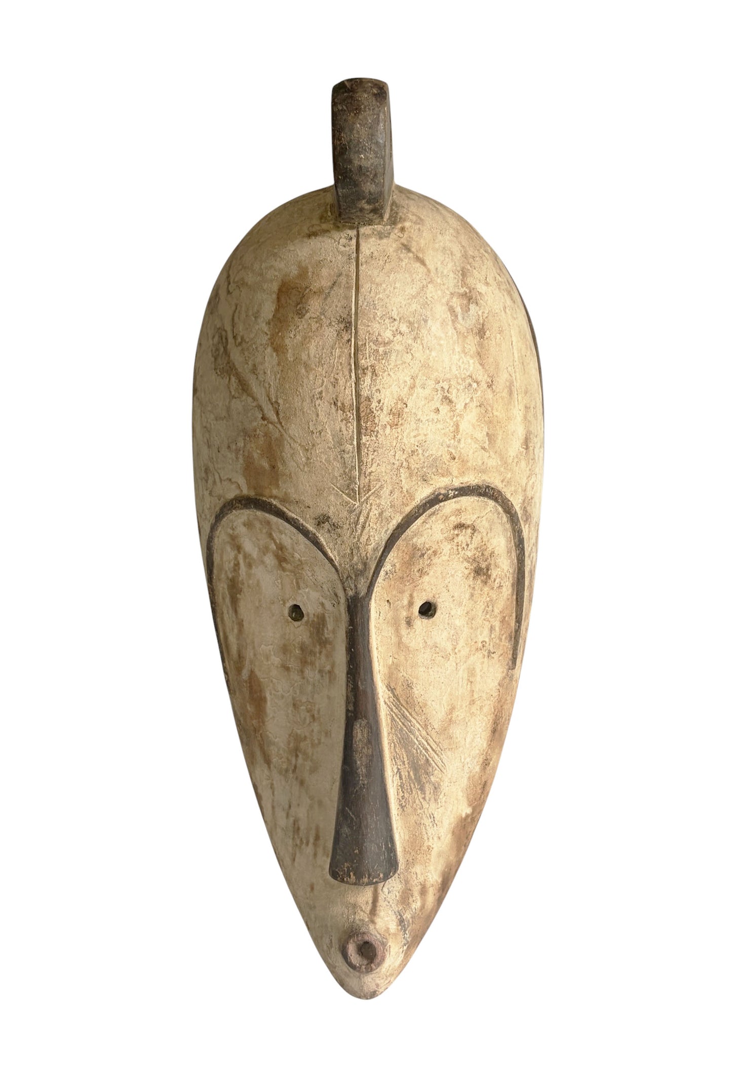 # 1222  Vintage  African Fang  Elongated Face  Wooden  Mask Gabon  17.5" H