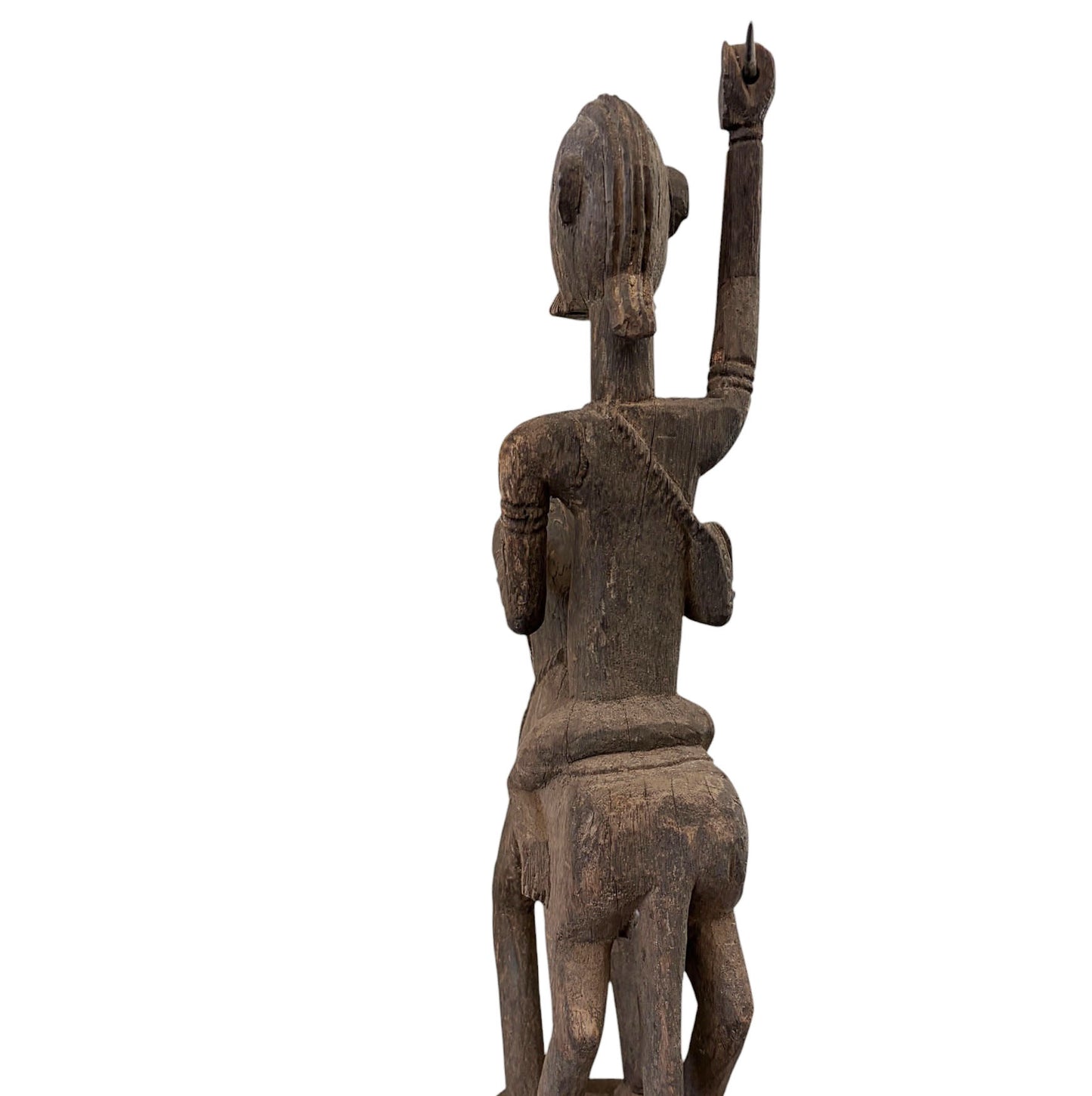 #4023 Lg Old African Dogon Hand Carved Wood Horseman Mali 31" H W/Stand