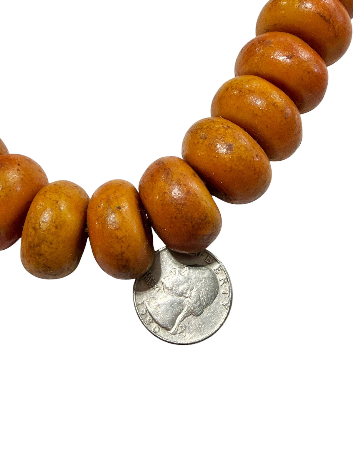 #1034  Vintage African Necklace/ Currency  50  Amber Beads Nigeria