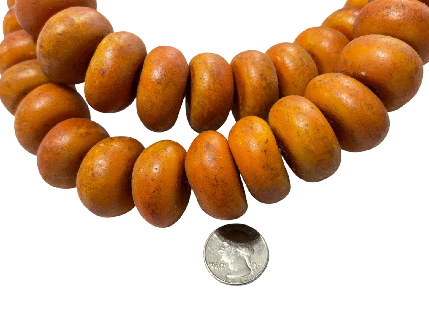 #1031 Vintage African Necklace/ Currency  50  Amber Beads Nigeria