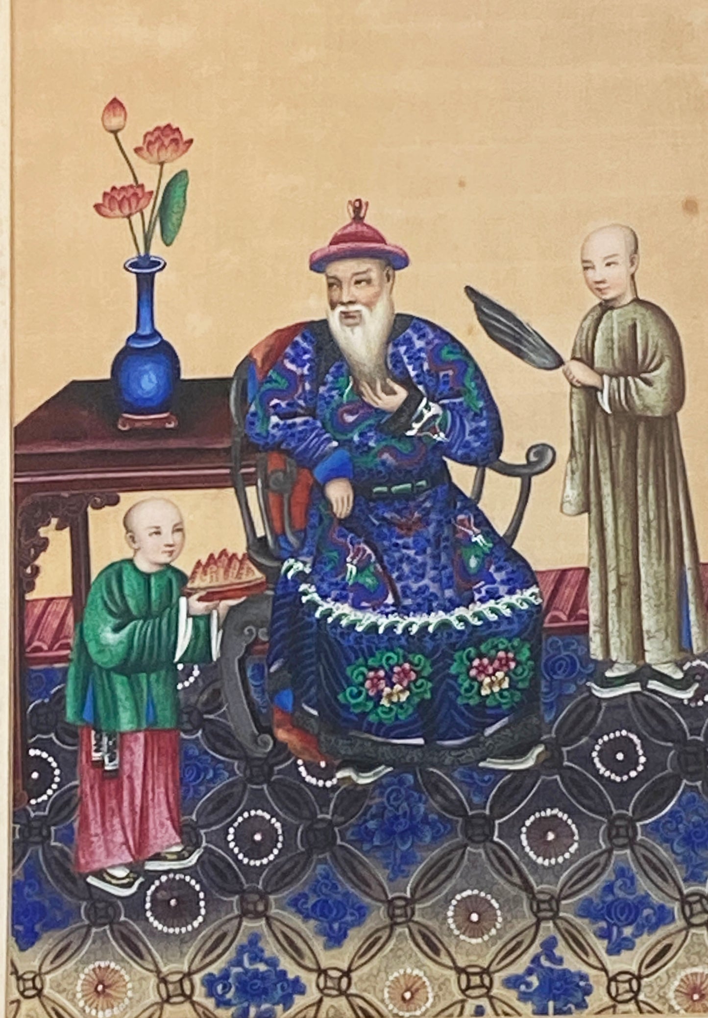 #6029 Early 19th Chinese Export Pith Painting   16.75" H Framed