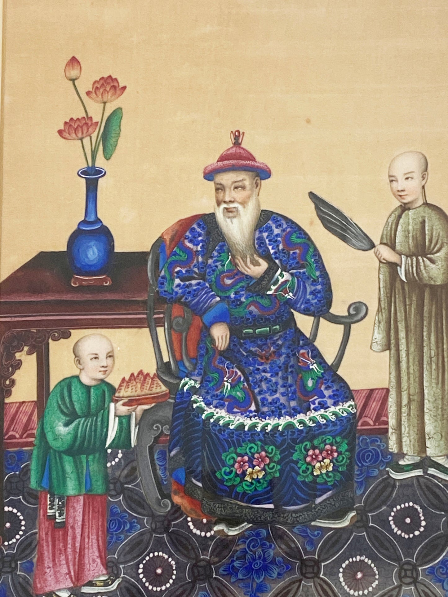 #6029 Early 19th Chinese Export Pith Painting   16.75" H Framed
