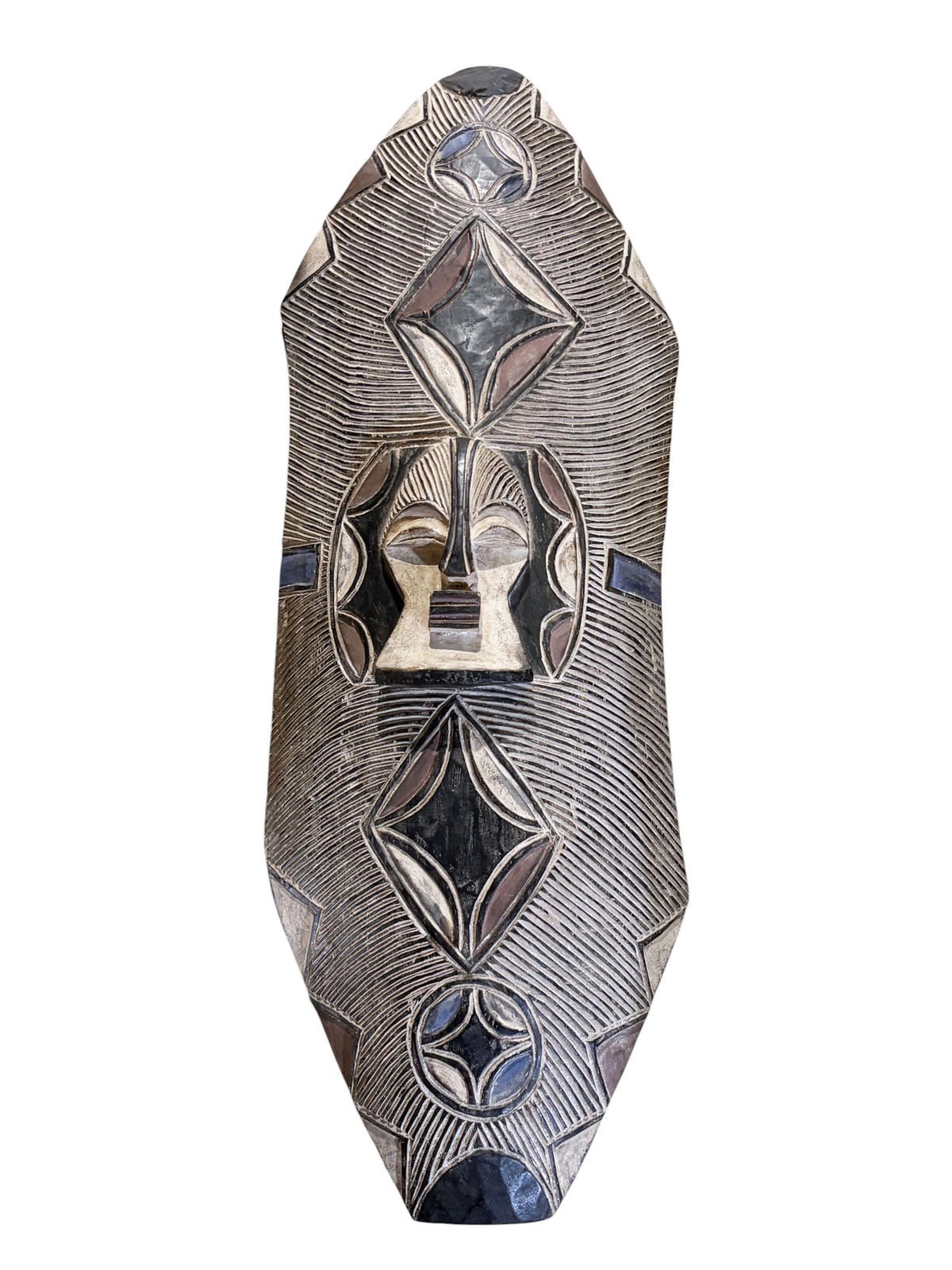 #1235 Large Vintage  African Bamileke Tribe Shield Cameroon 43" H