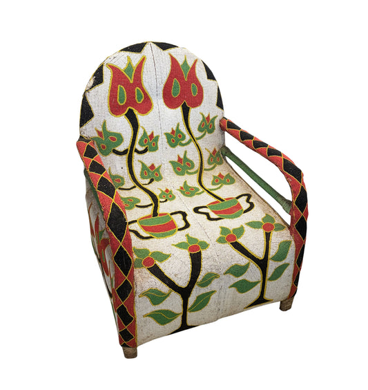 #1247 Vintage African Nigerian Small Yoruba Glass Beaded Chair sized for kids and teenagers.