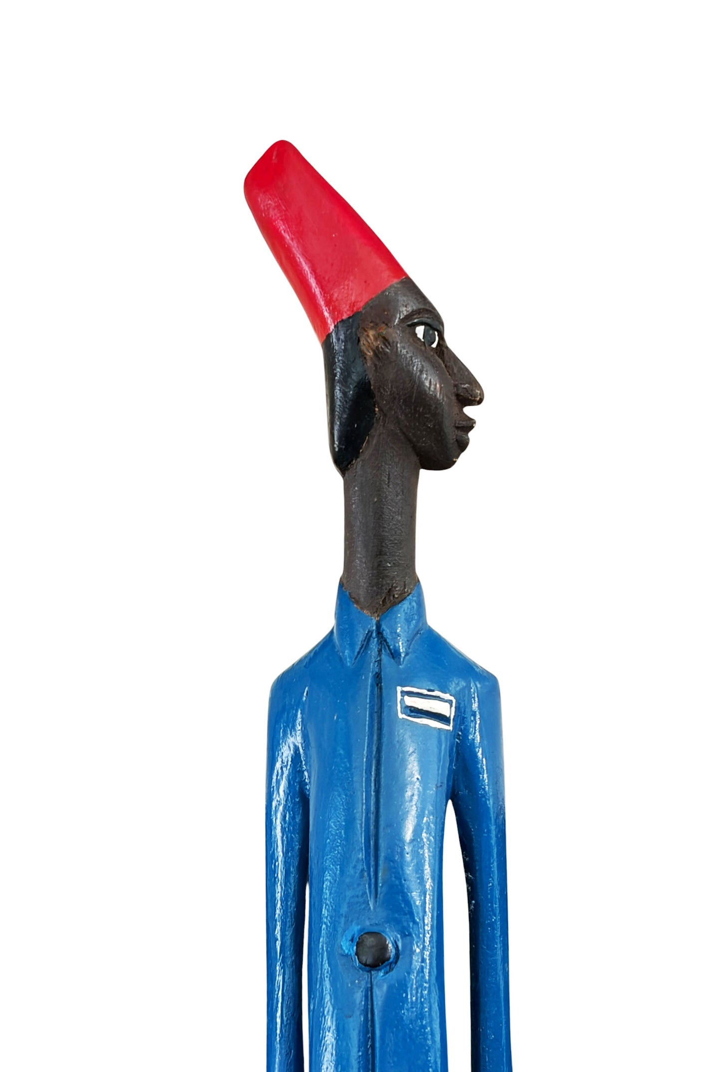#1248 Vtg  African Painted Wood Male /Soldier Colon Figure Sculpture Folk Art 42" Ivory Coast