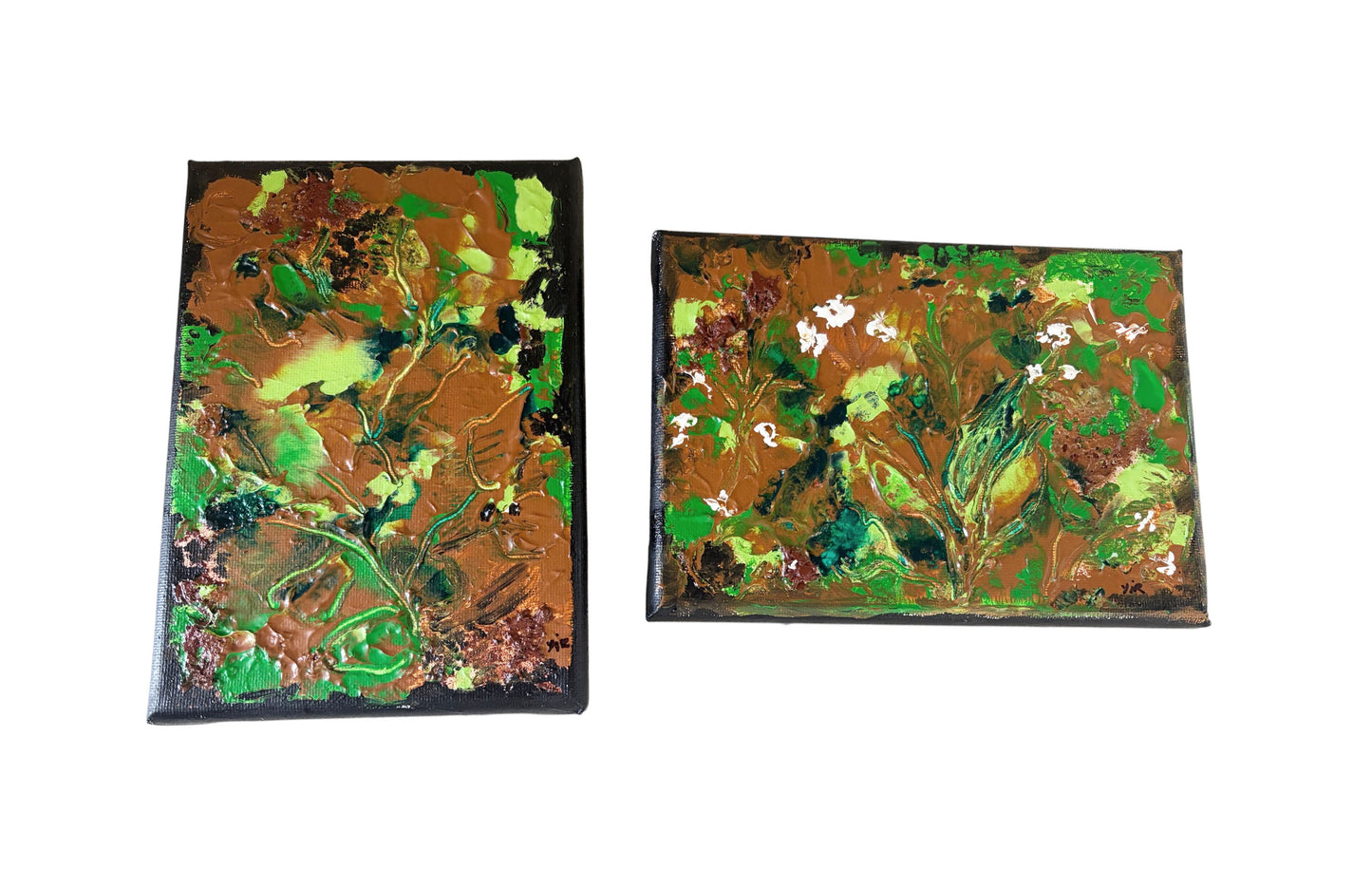 #109 Pair of Acrylic Paintings on canvas 7" by 5" Titled le Printemps" Spring  by YJR