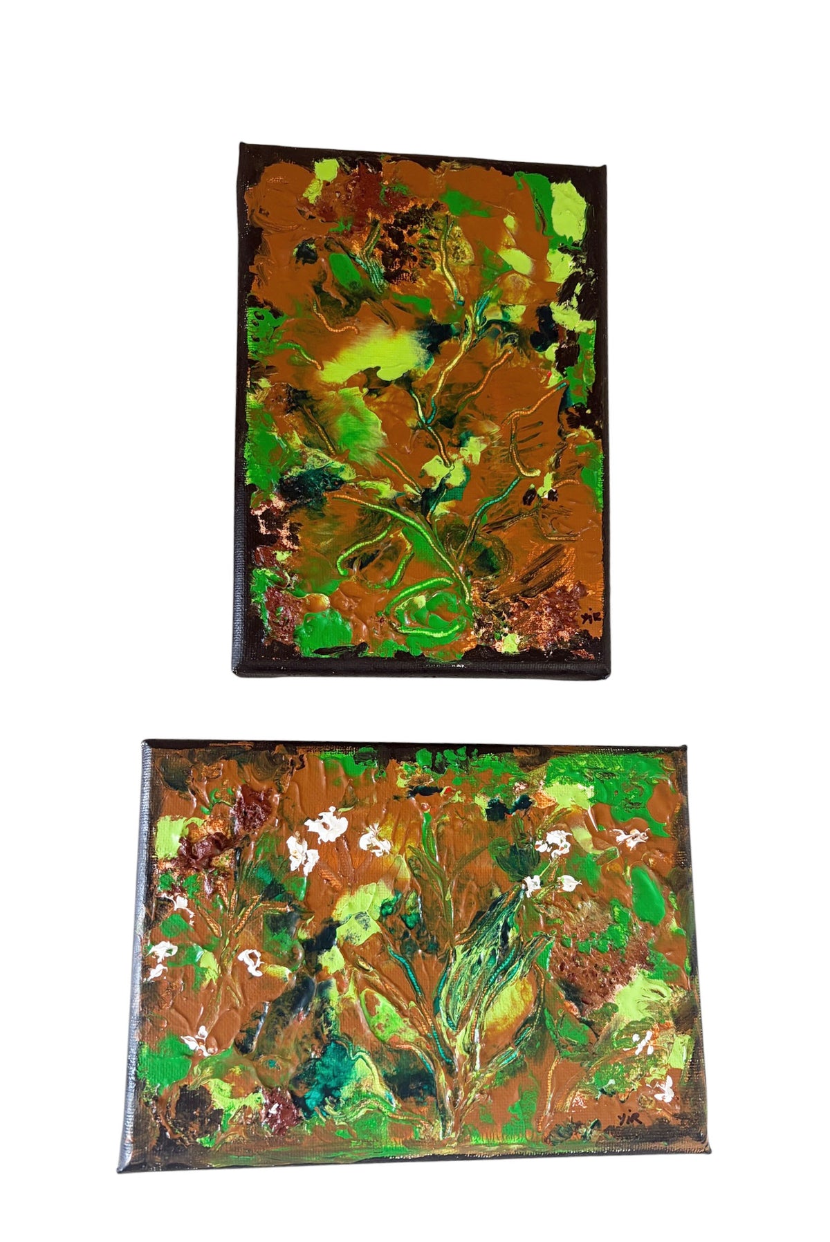 #109 Pair of Acrylic Paintings on canvas 7" by 5" Titled le Printemps" Spring  by YJR