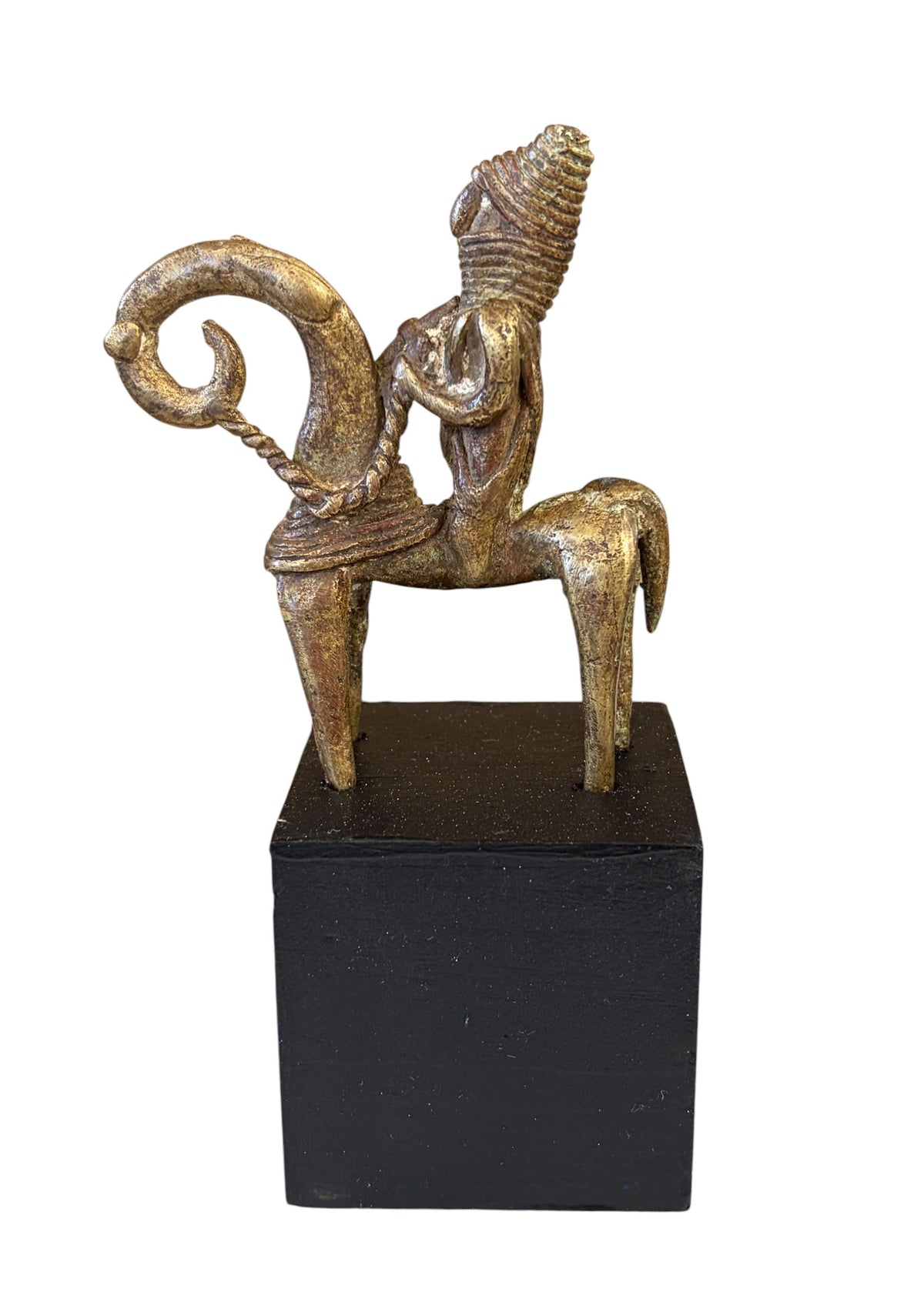 #4157  Vintage African Dogon Bronze Horseman Gold Weight Mali 5.25" H On Stand