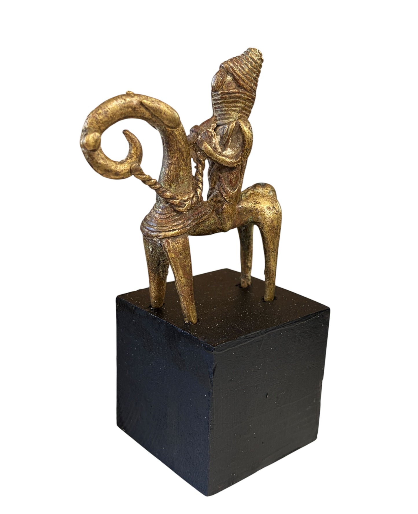 #4157  Vintage African Dogon Bronze Horseman Gold Weight Mali 5.25" H On Stand
