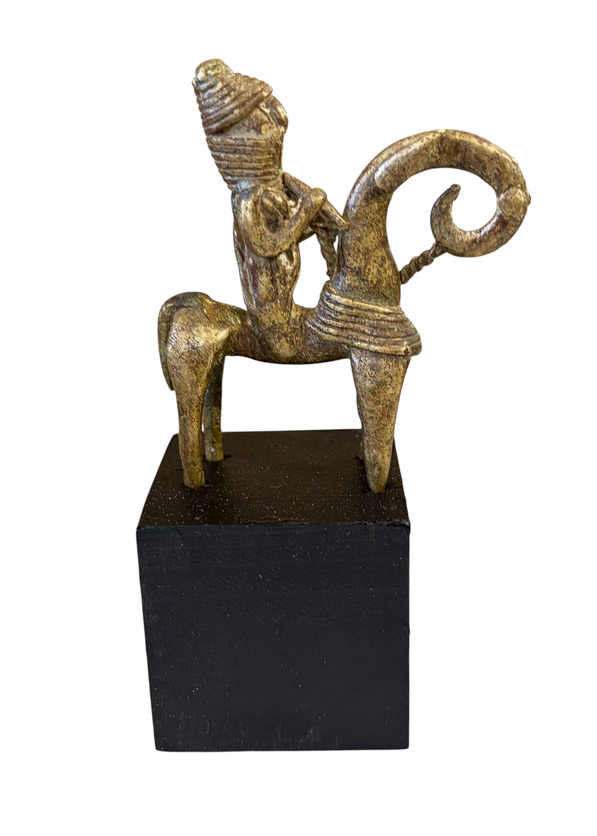 #4157  Vintage African Dogon Bronze Horseman Gold Weight Mali 5.25" H On Stand