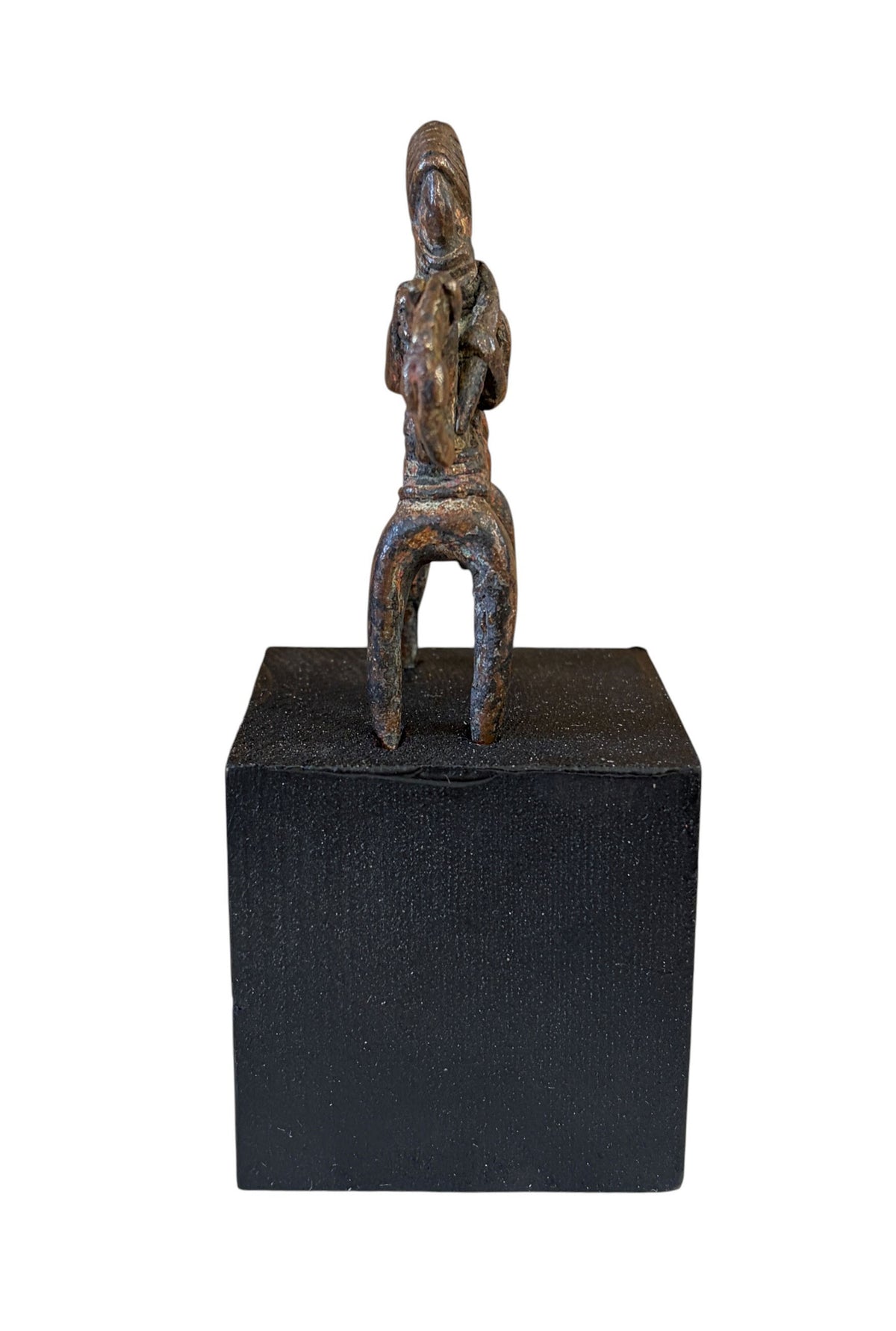 #5347 Vintage  African Dogon Bronze Horseman Gold Weight Mali 4.75" H On Stand