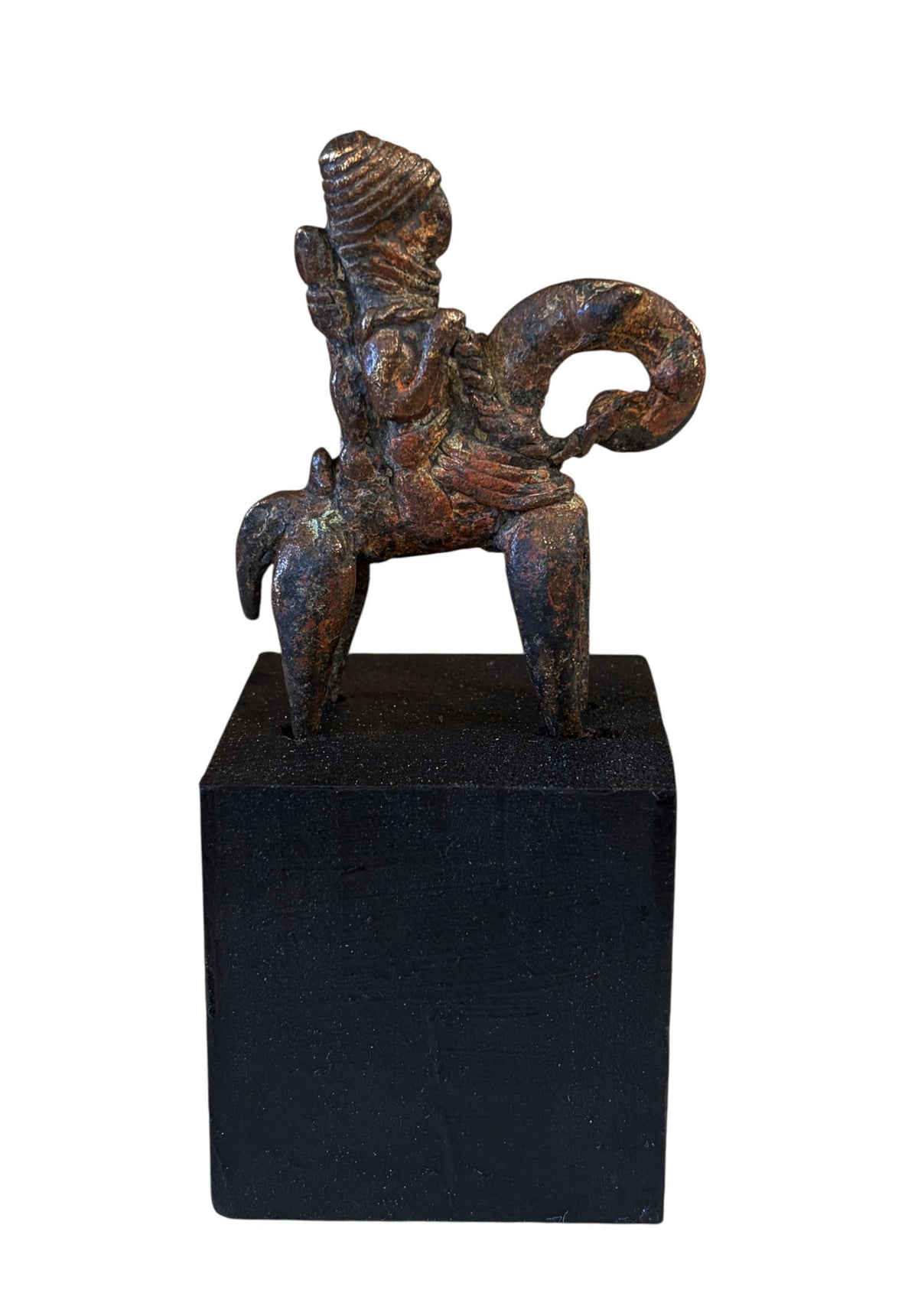 #5347 Vintage  African Dogon Bronze Horseman Gold Weight Mali 4.75" H On Stand