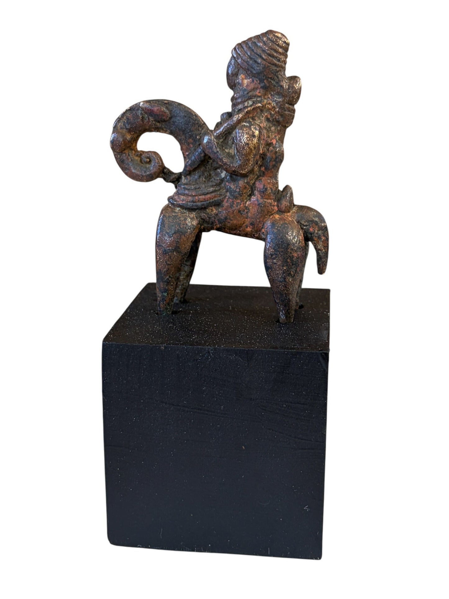 #5347 Vintage  African Dogon Bronze Horseman Gold Weight Mali 4.75" H On Stand