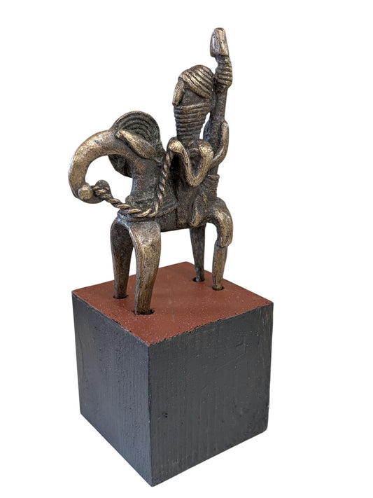 #990 Vintage  African Dogon Bronze Horseman Cast Handmade Mali  5.5" H