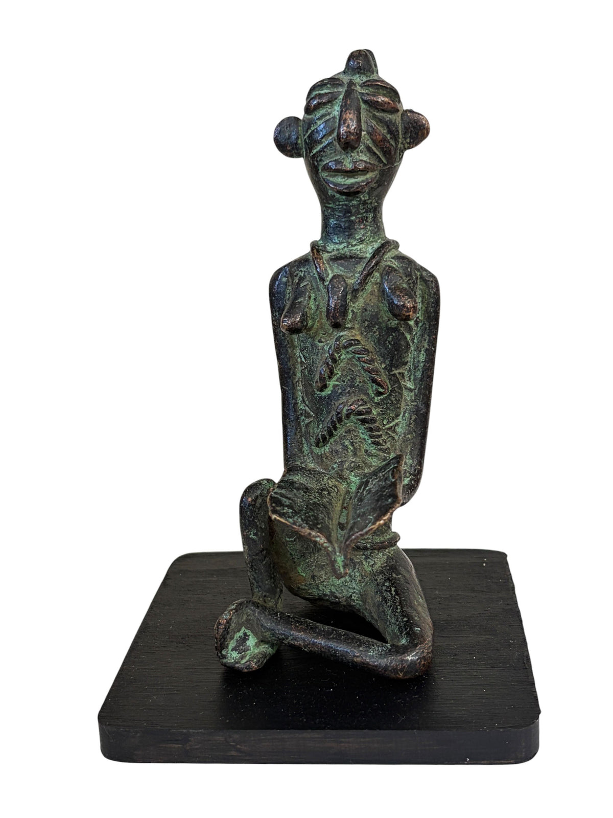 #774 Vintage Benin Bronze of a Seated female Nigeria African 6.25" H W/Stand
