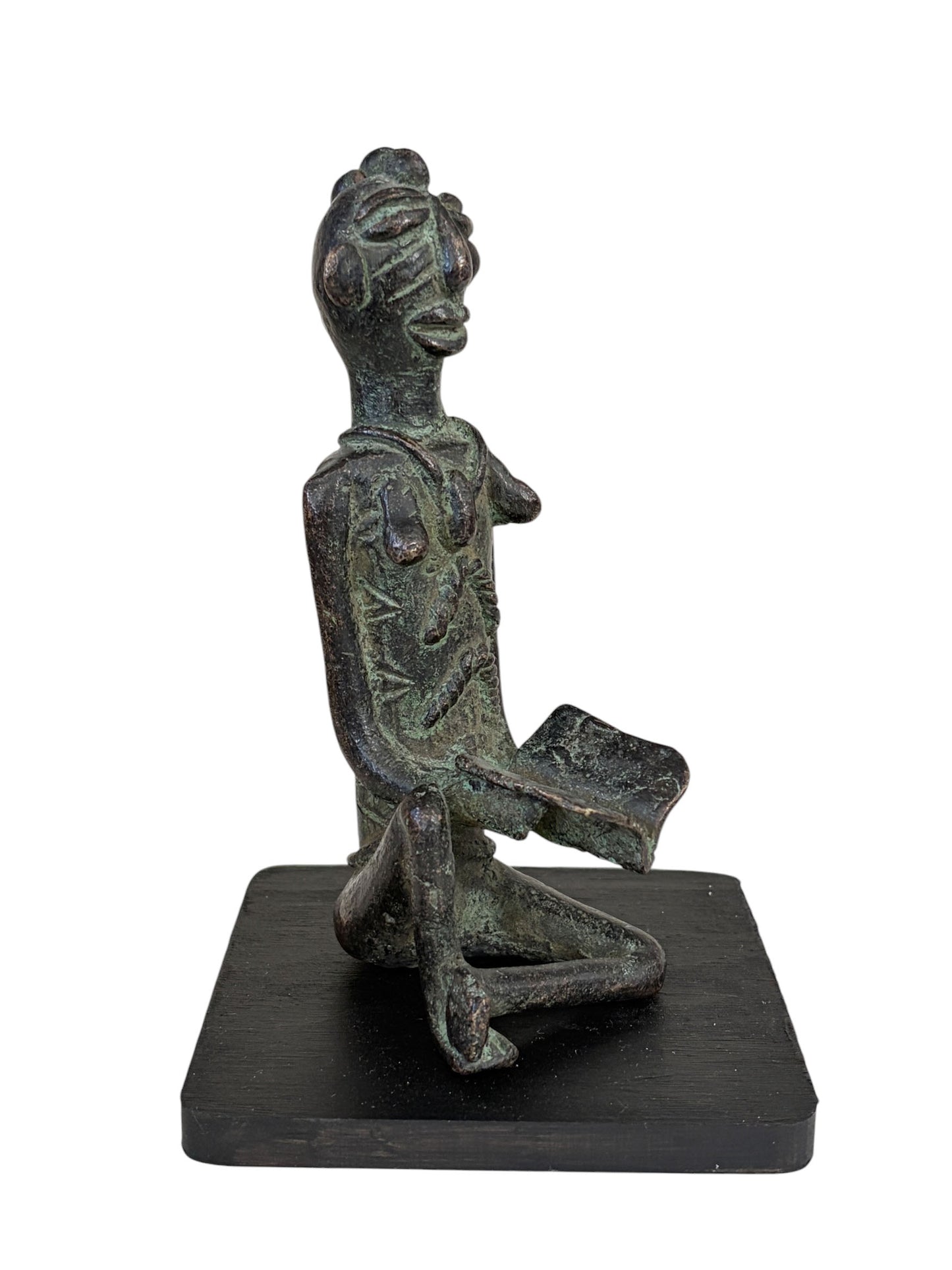 #774 Vintage Benin Bronze of a Seated female Nigeria African 6.25" H W/Stand