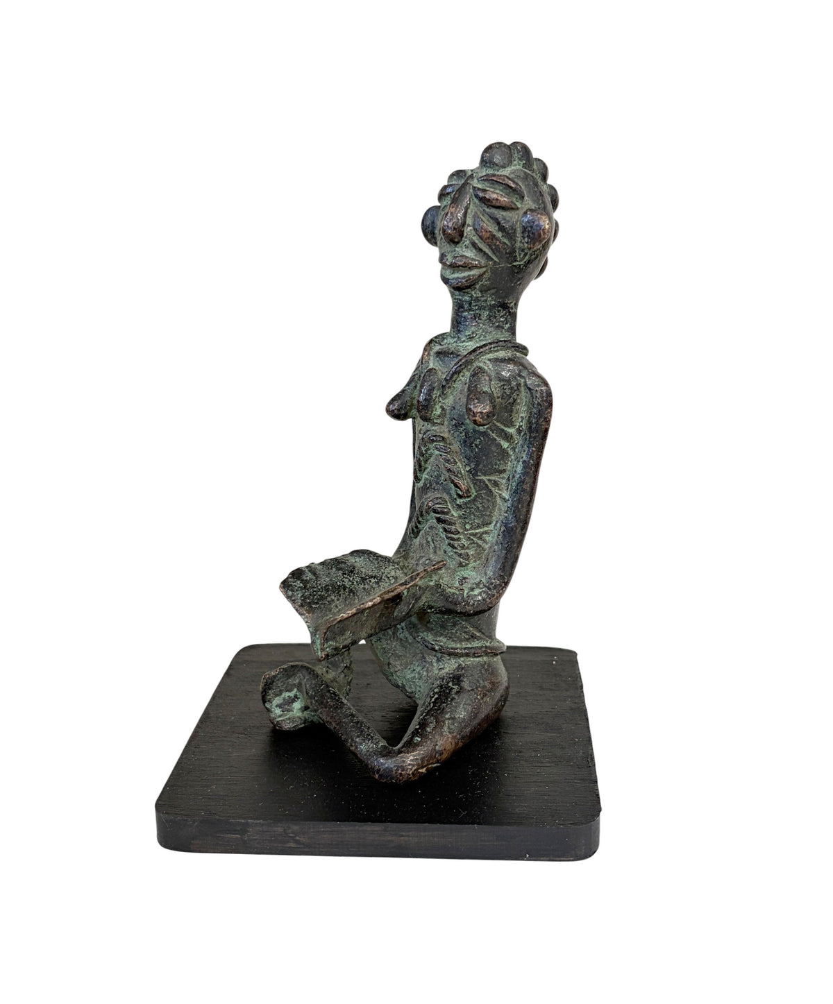 #774 Vintage Benin Bronze of a Seated female Nigeria African 6.25" H W/Stand