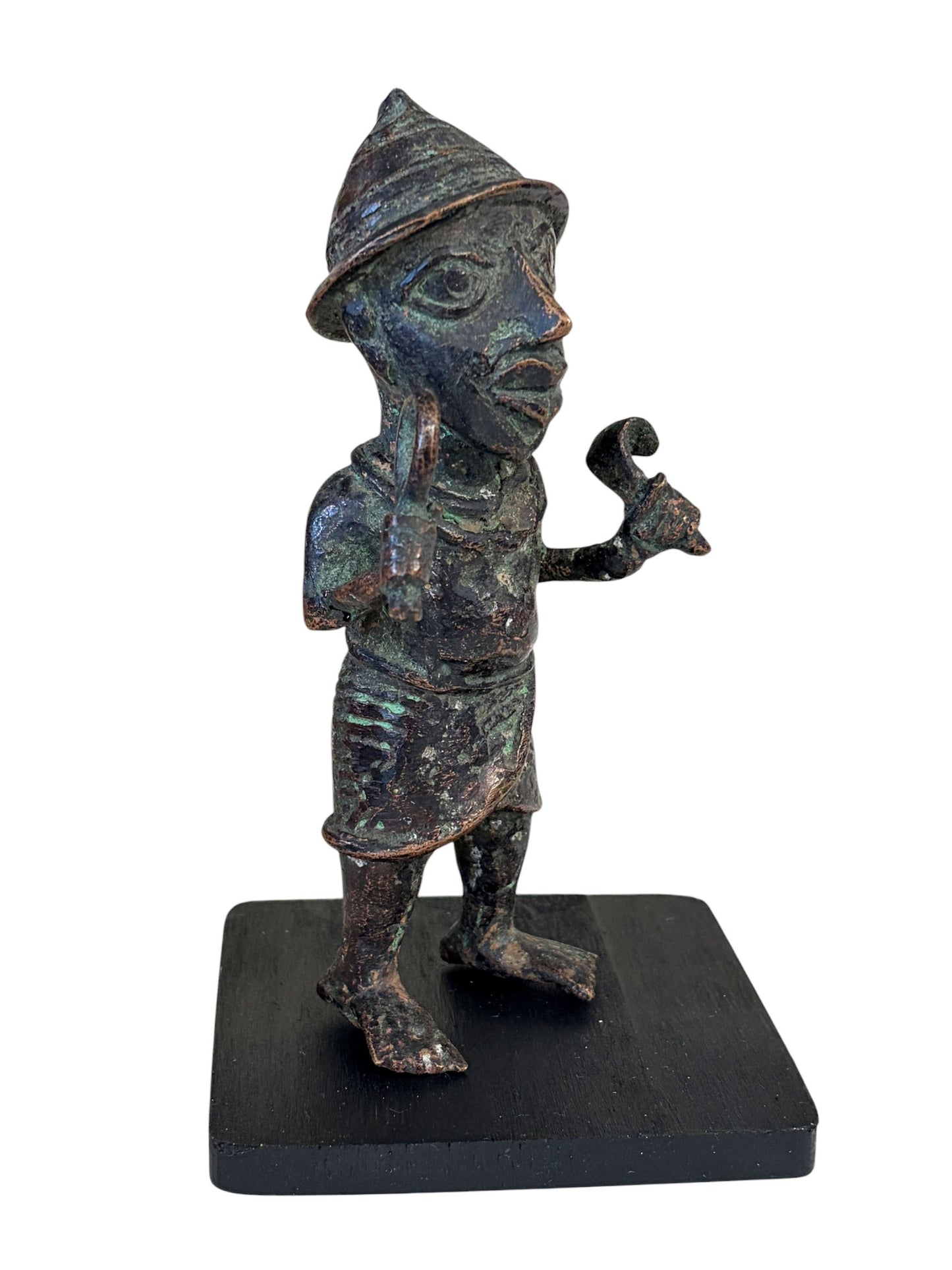 #5069 Vintage Benin Bronze Oba King Soldier Nigeria African 6.75 " H