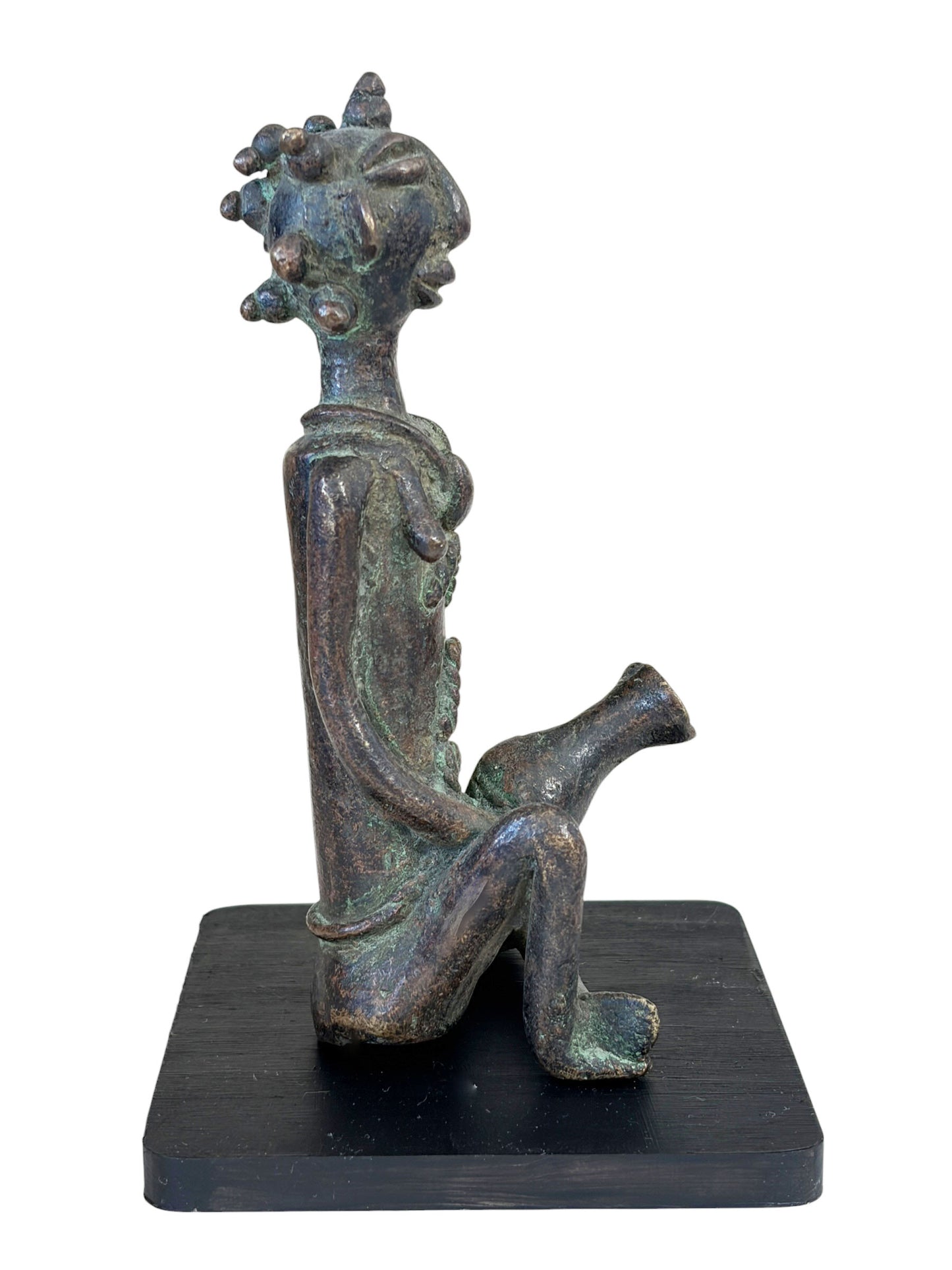 #773 Superb Benin Bronze of a seated female Nigeria African 6.5" H on stand