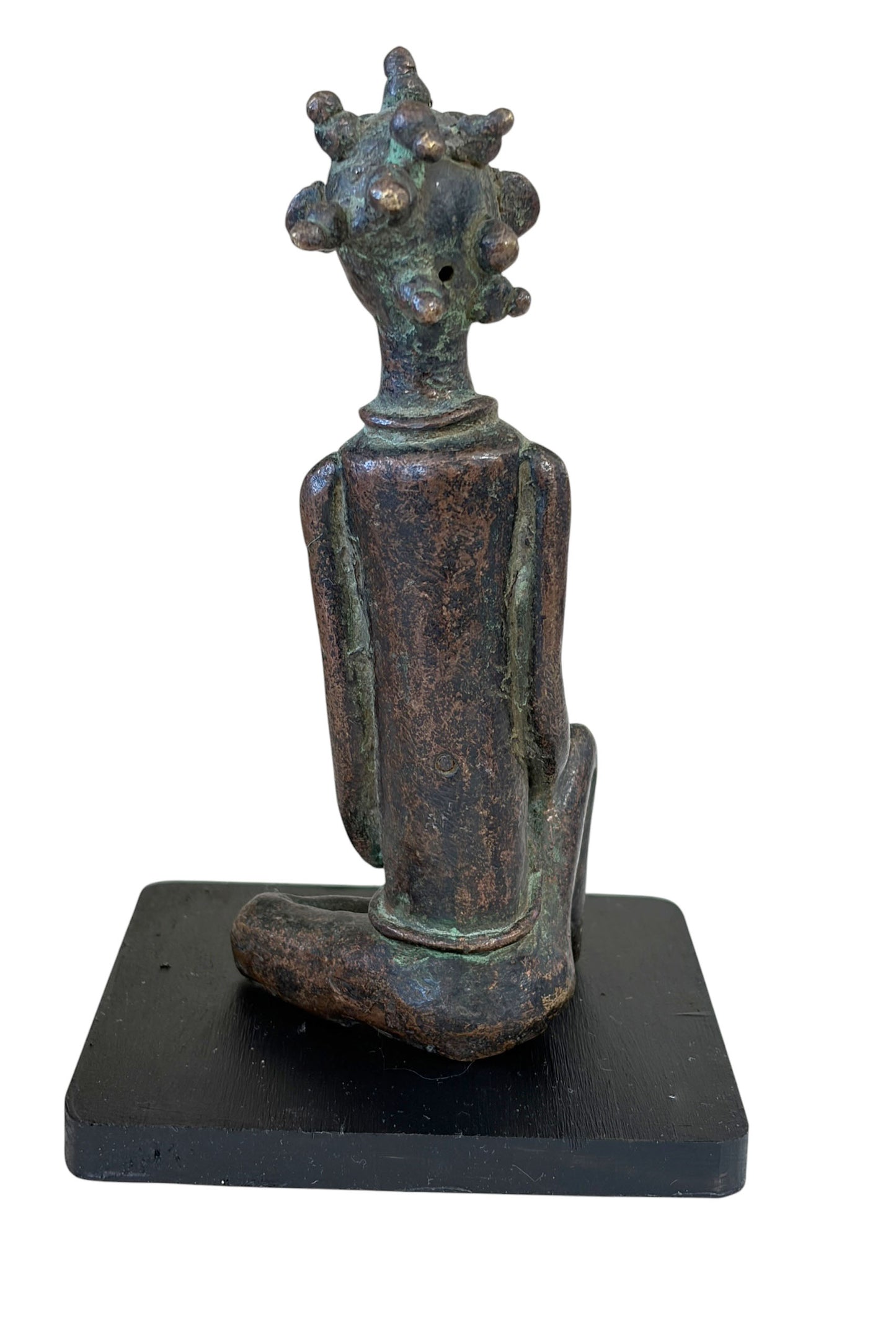#773 Superb Benin Bronze of a seated female Nigeria African 6.5" H on stand