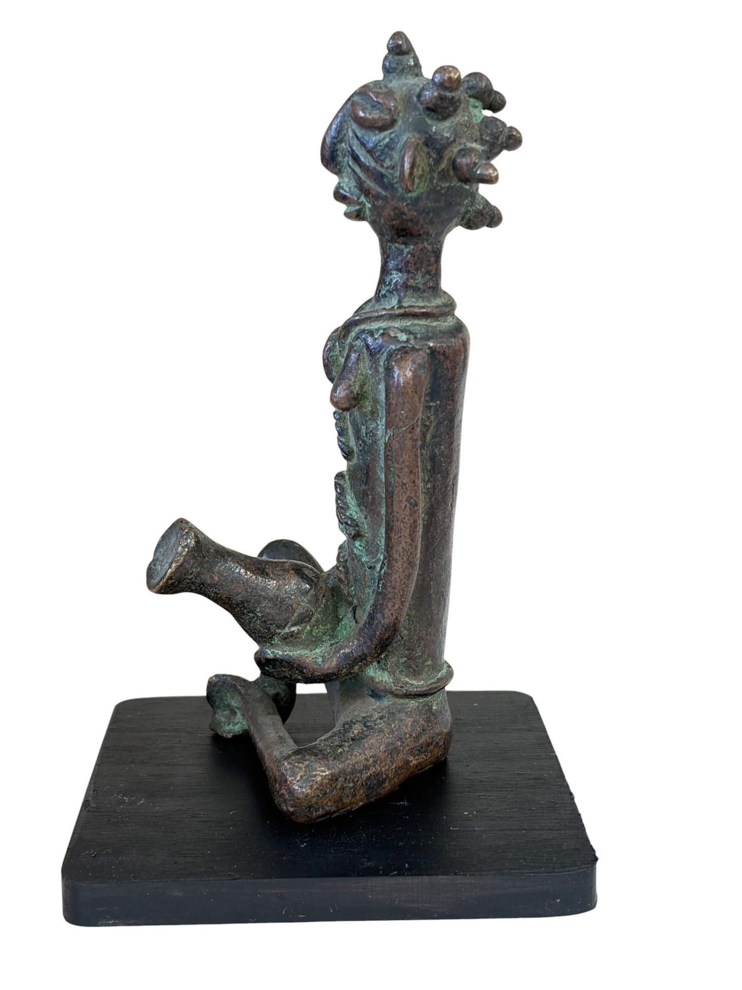 #773 Superb Benin Bronze of a seated female Nigeria African 6.5" H on stand