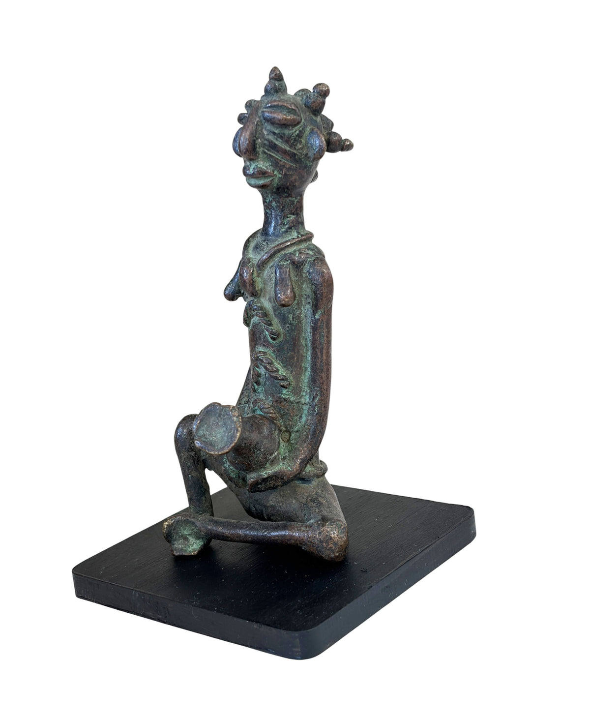 #773 Superb Benin Bronze of a seated female Nigeria African 6.5" H on stand