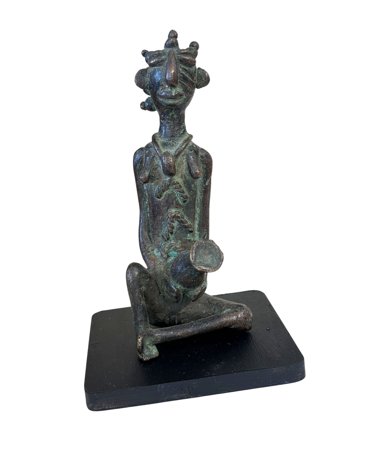 #773 Superb Benin Bronze of a seated female Nigeria African 6.5" H on stand