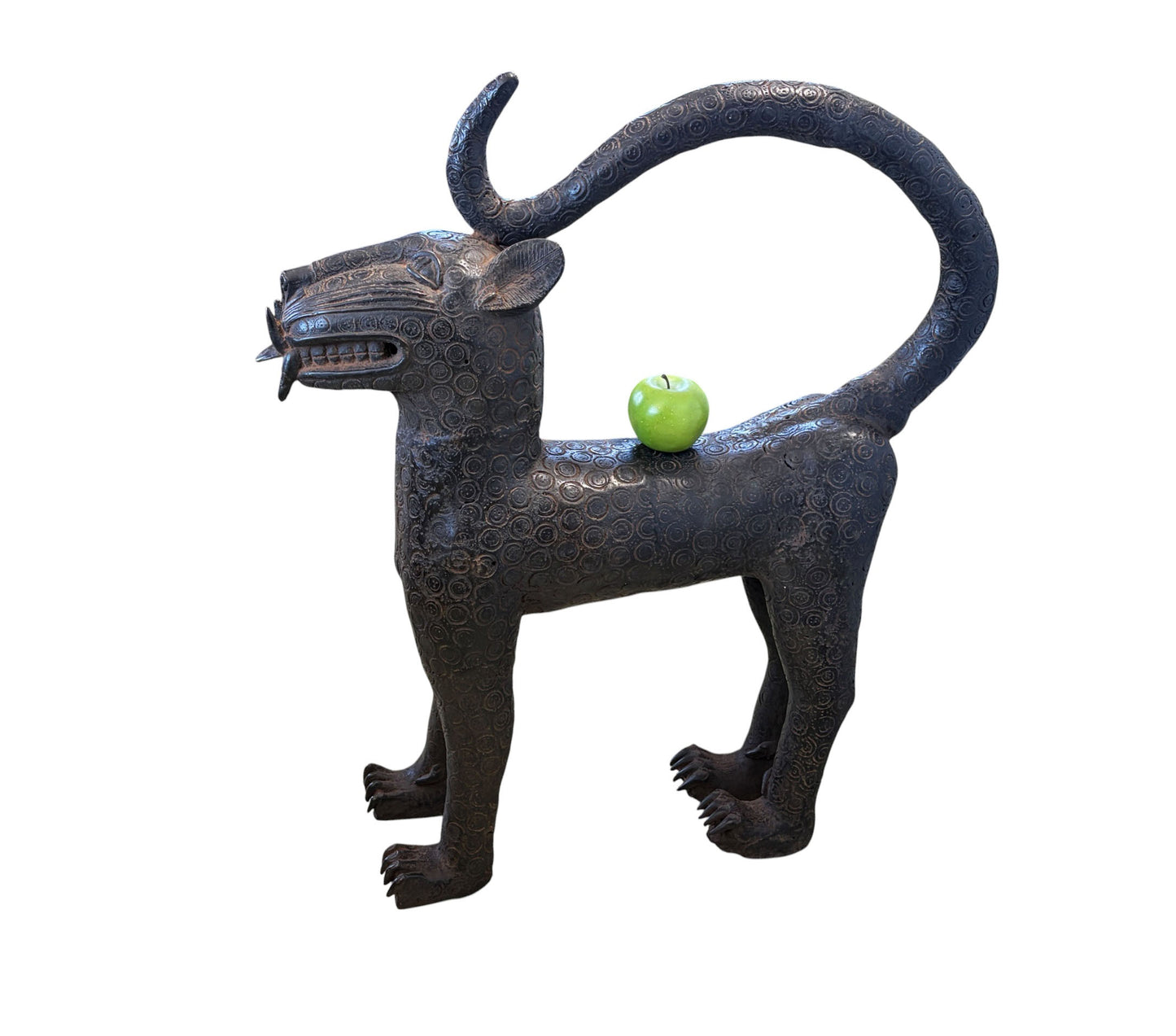 #1249 Vintage  LG Benin Bronze Leopard 32" H   Nigeria