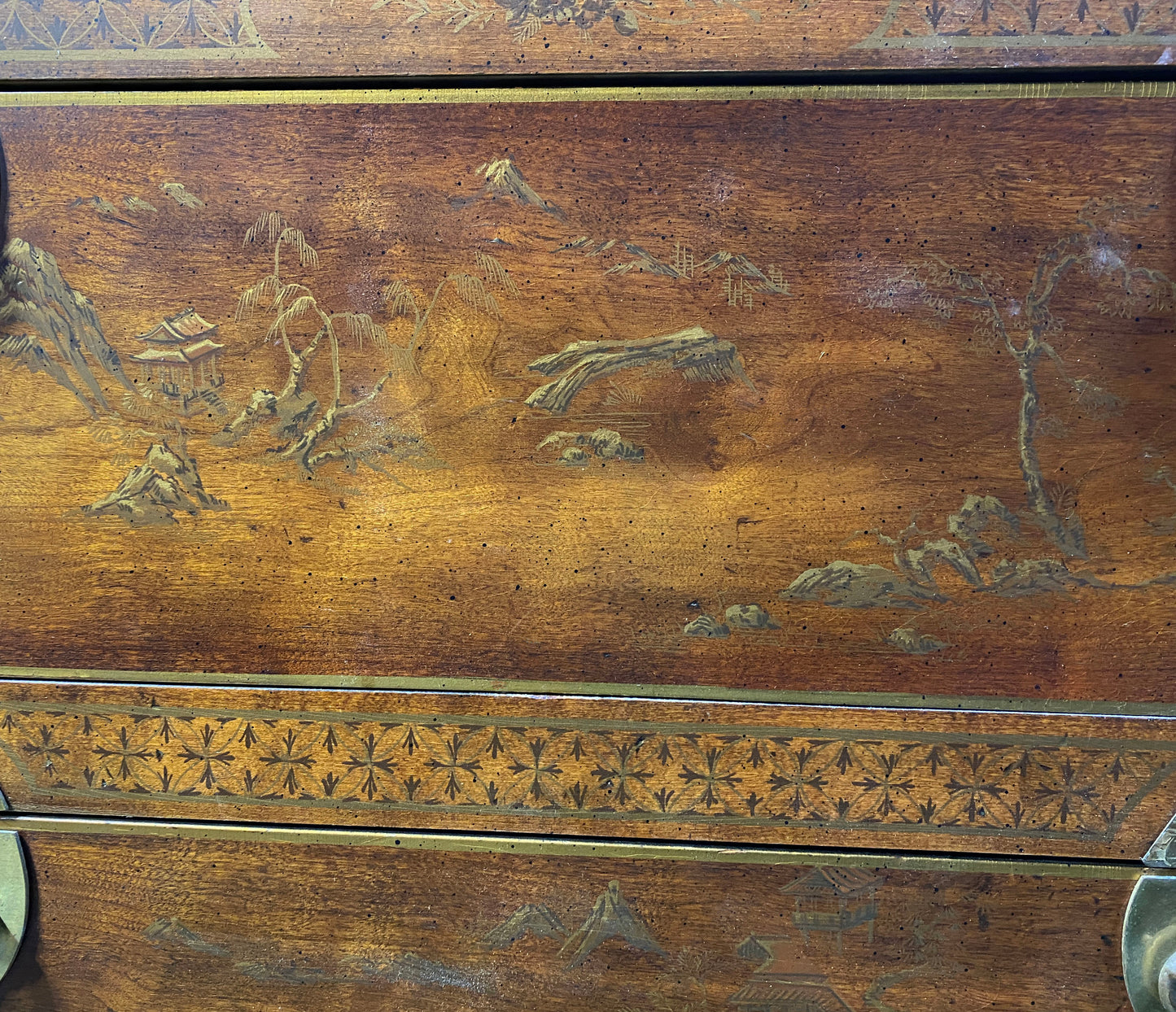 #274 Vintage  Drexel  Tansu Style Chest with hand painted chinoiserie  24" H