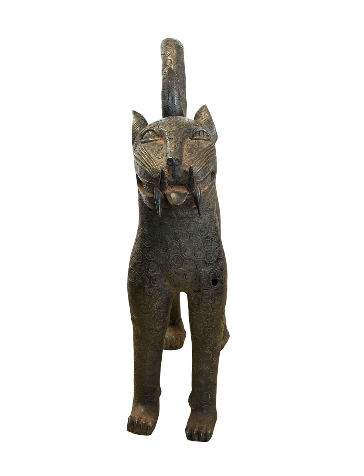 #1250  Vintage  LG Benin Bronze Leopard 31 " H   Nigeria