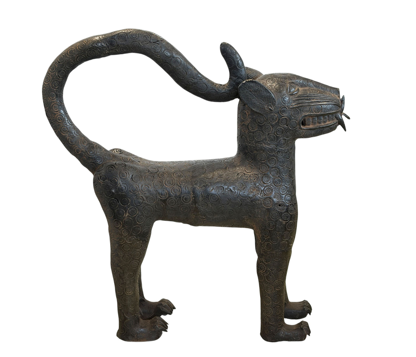 #1250  Vintage  LG Benin Bronze Leopard 31 " H   Nigeria