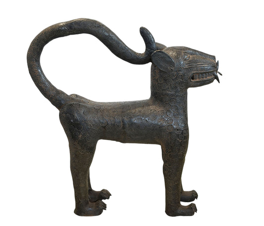 #1250  Vintage  LG Benin Bronze Leopard 31 " H   Nigeria
