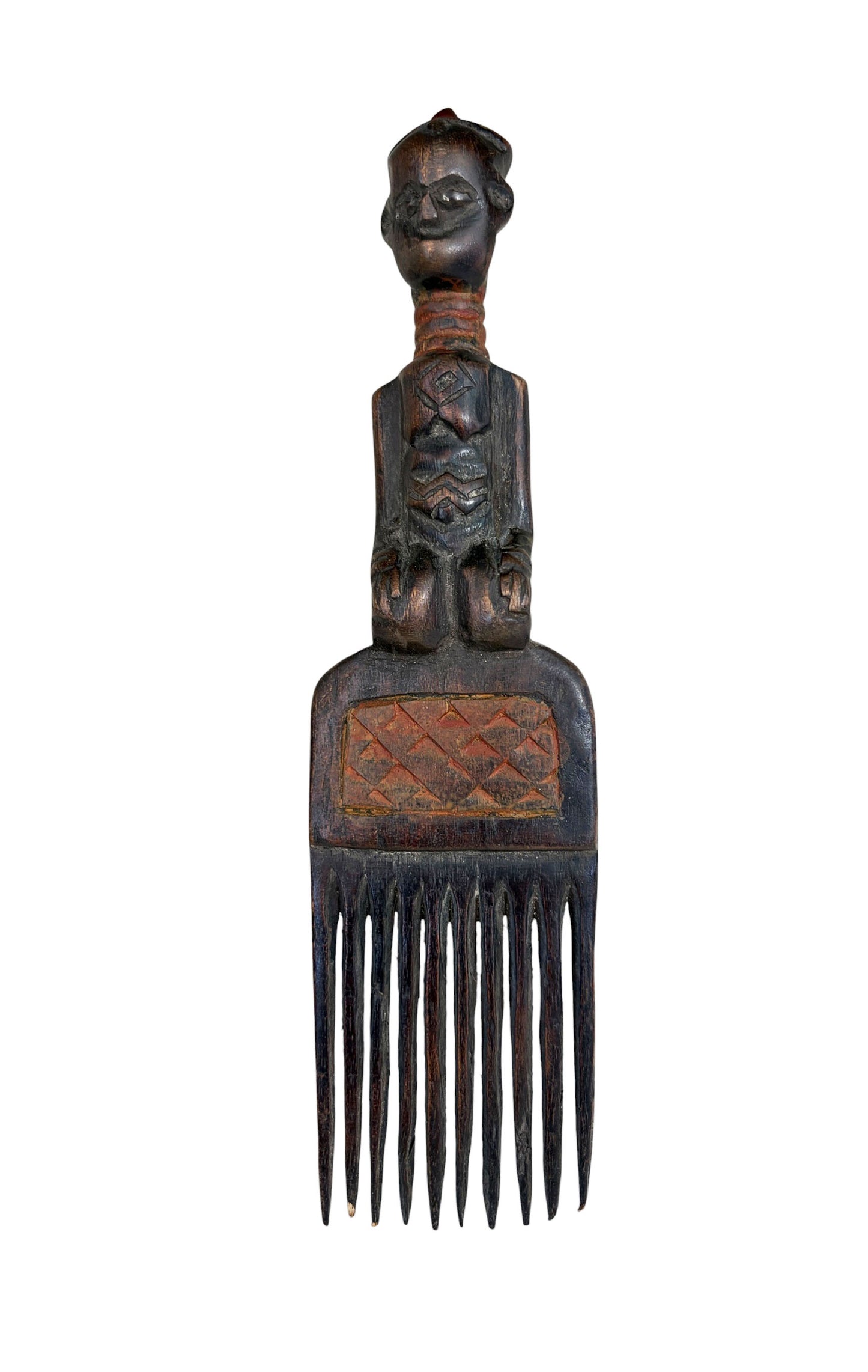 #1252 Vintage Hemba Wedding Comb w/ Seating Figure Congo 10" H