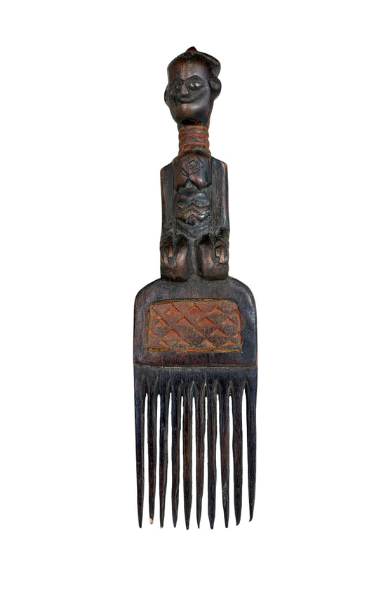 #1252 Vintage Hemba Wedding Comb w/ Seating Figure Congo 10" H