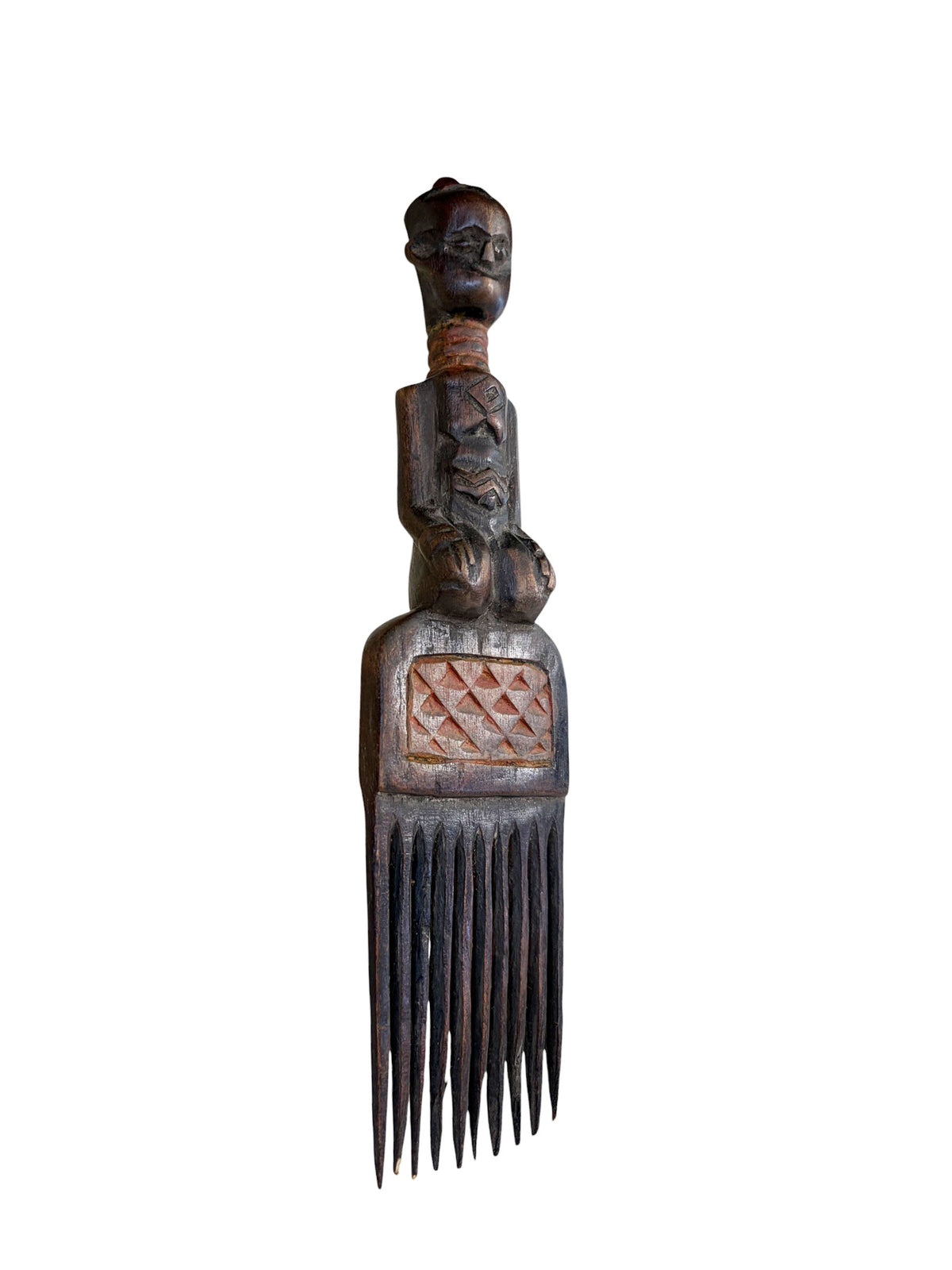 #1252 Vintage Hemba Wedding Comb w/ Seating Figure Congo 10" H
