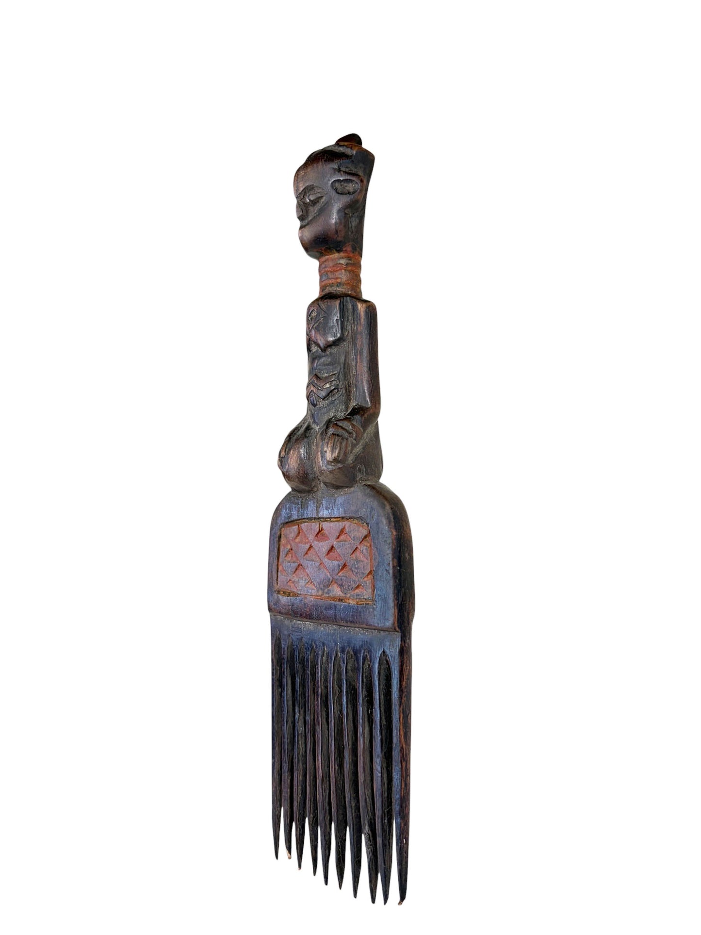 #1252 Vintage Hemba Wedding Comb w/ Seating Figure Congo 10" H