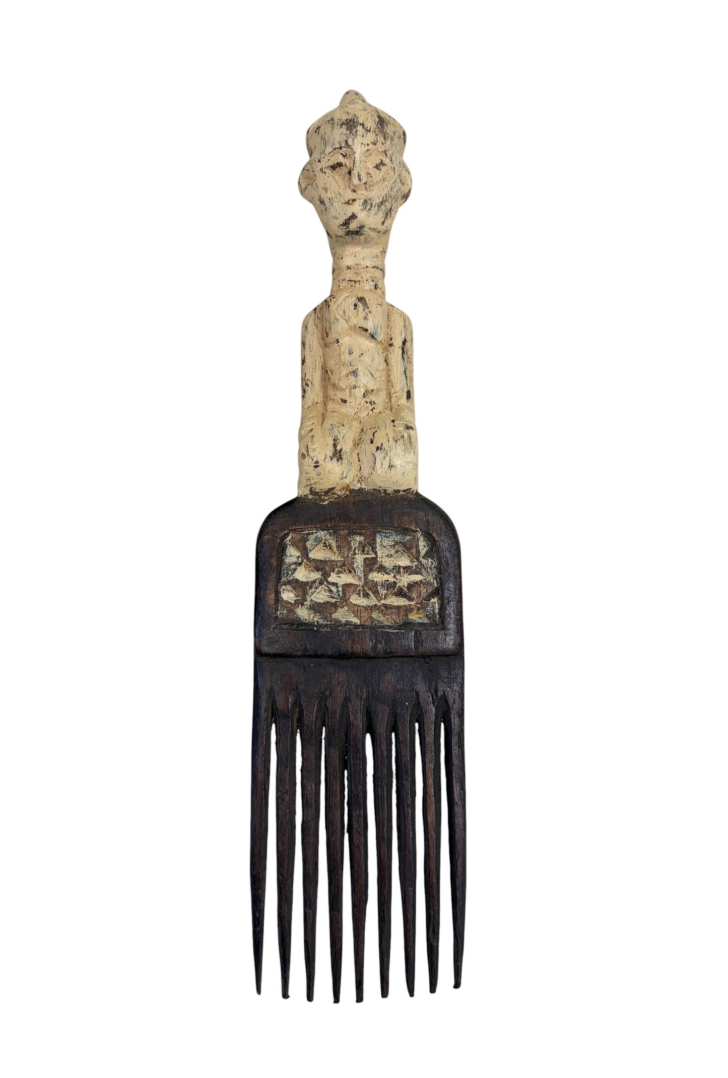 #1253 Vintage Hemba Wedding Comb w/ Seating Figure Congo 10" H