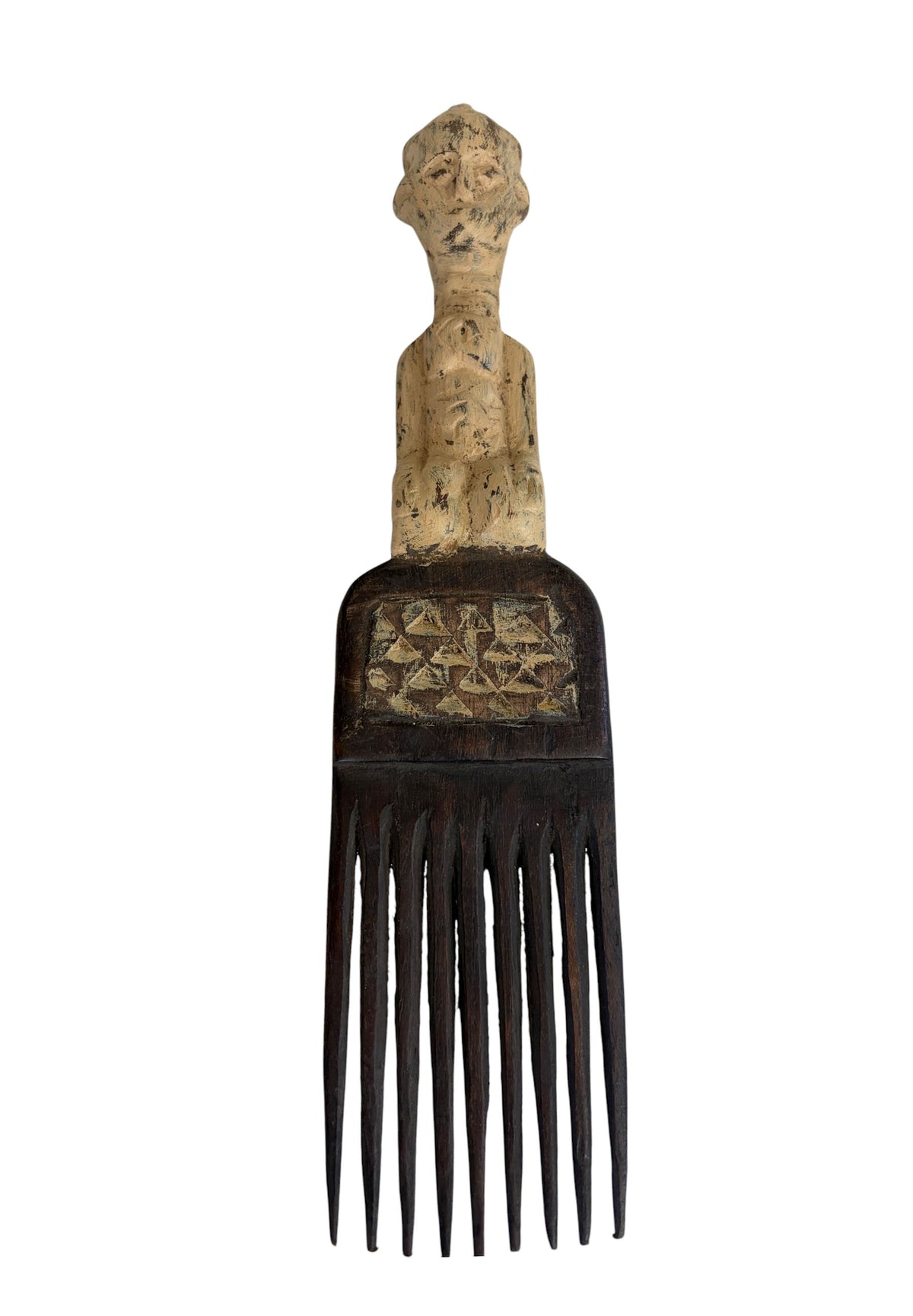 #1253 Vintage Hemba Wedding Comb w/ Seating Figure Congo 10" H