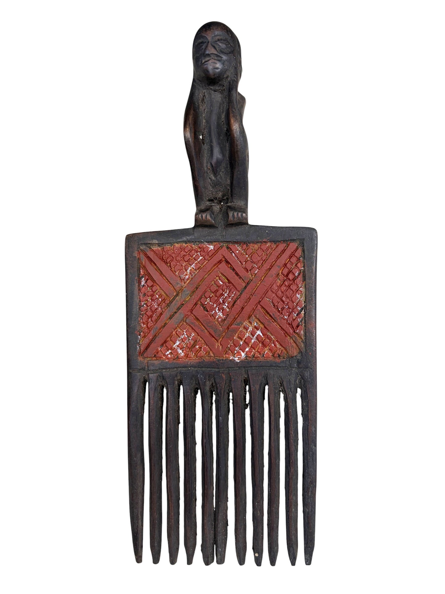 #1254 Vintage Hemba Wedding Comb w/ Seating Figure Congo 9.25" H