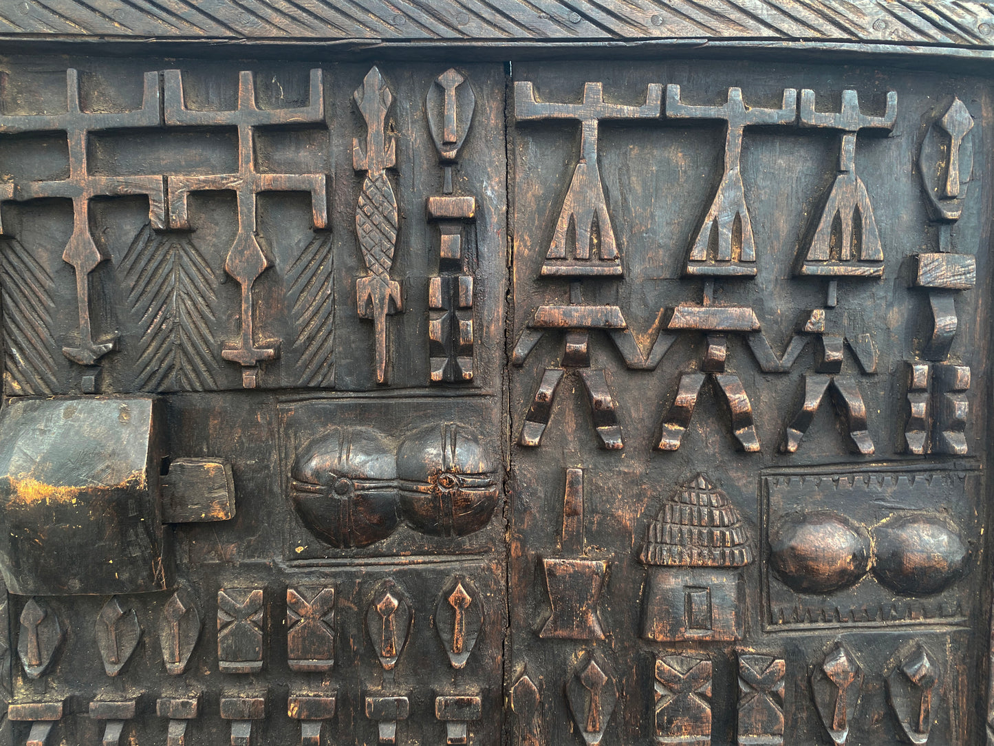 #6831 Vintage Granary Dogon Door w/Nomoo Ancestors  Mali African 25" H