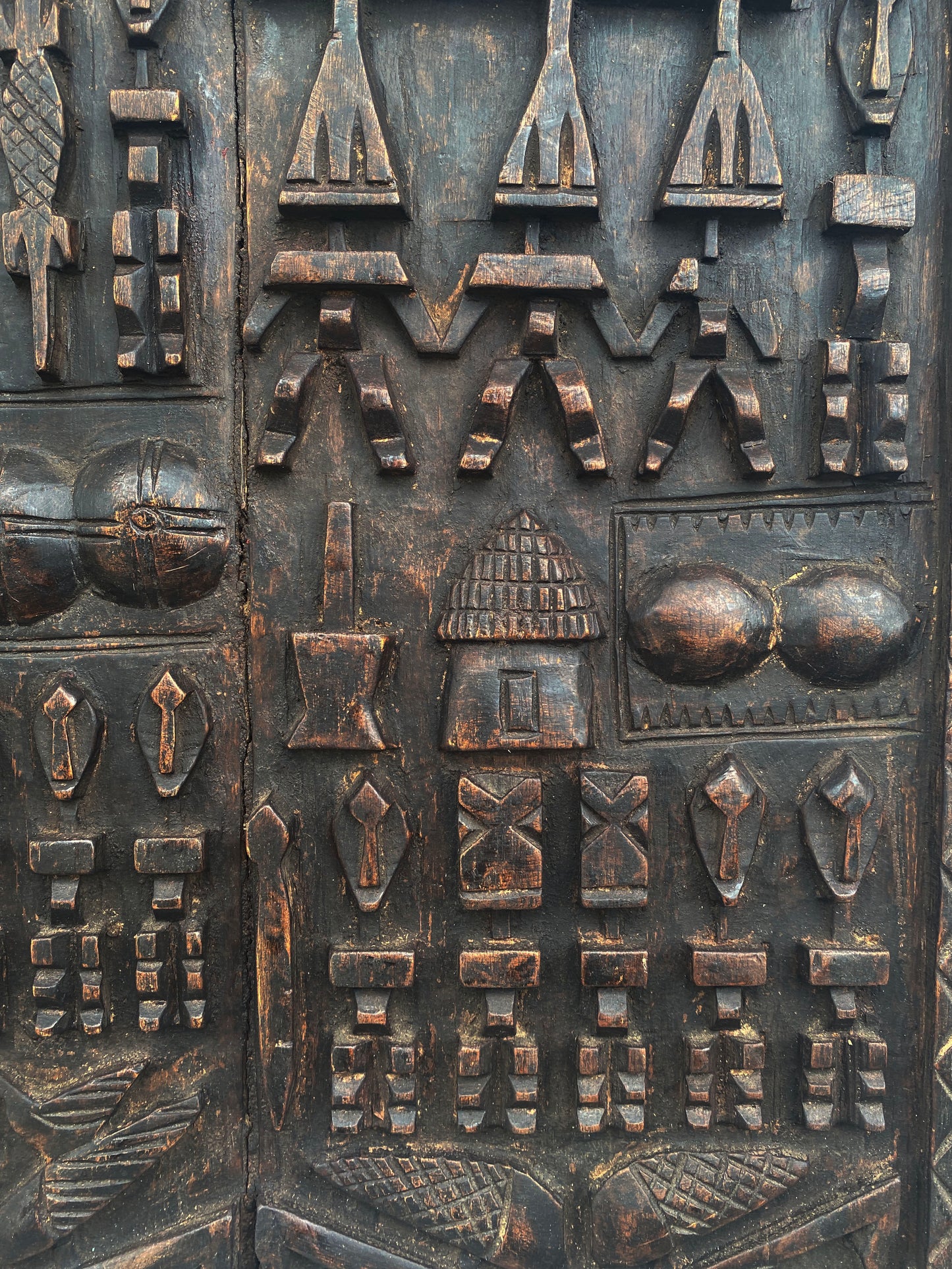 #6831 Vintage Granary Dogon Door w/Nomoo Ancestors  Mali African 25" H