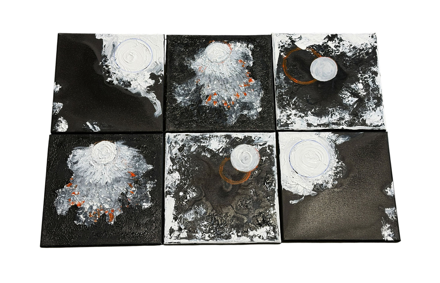 #111  SeT of Four Black & White Acrylic  and Ink Paintings  On canvas titled La Luna